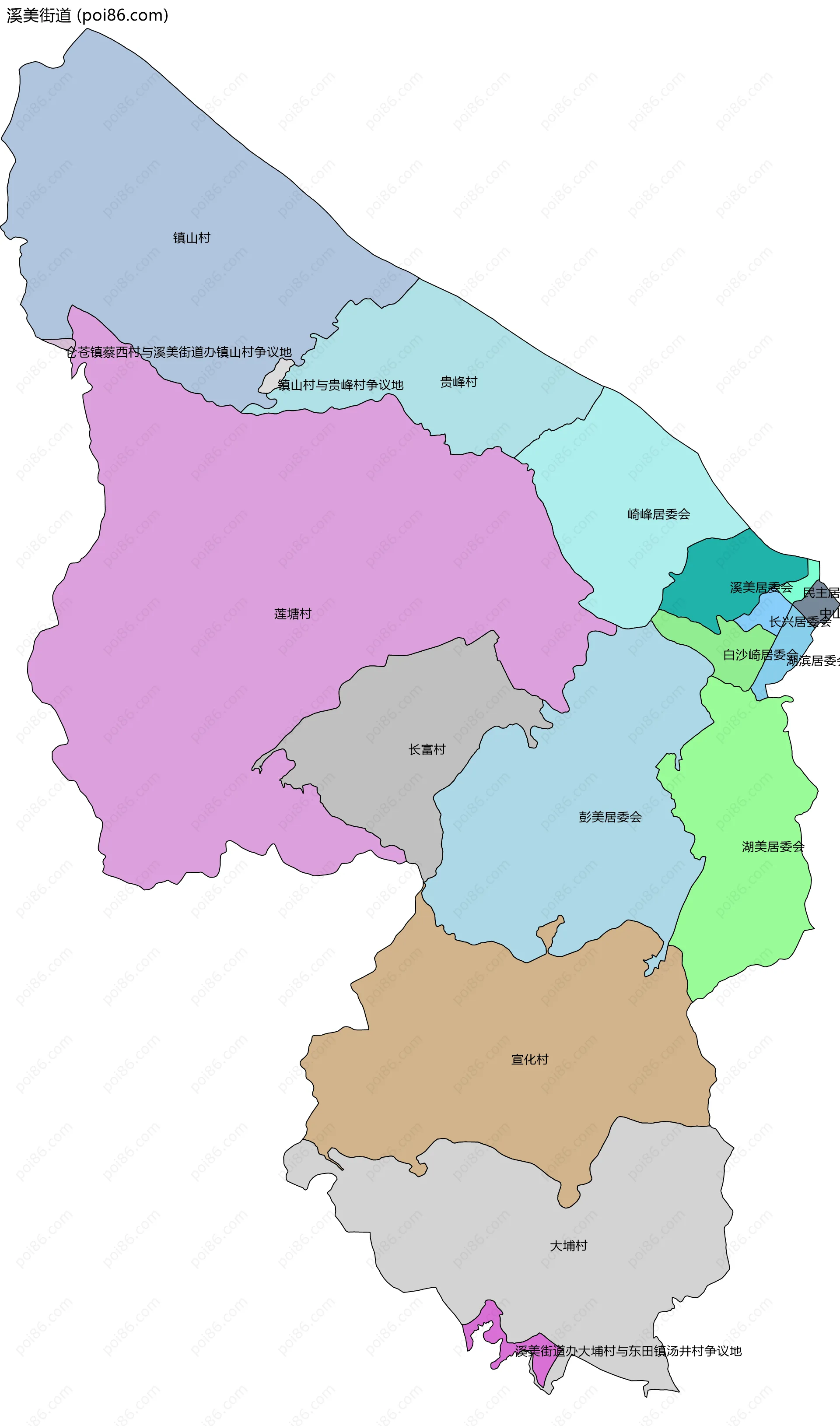 溪美街道边界地图(五级行政区划)