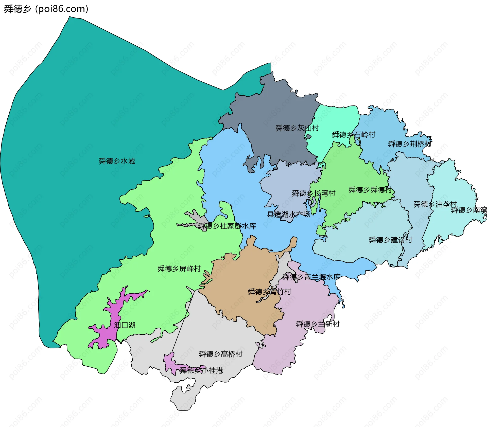 舜德乡边界地图(五级行政区划)