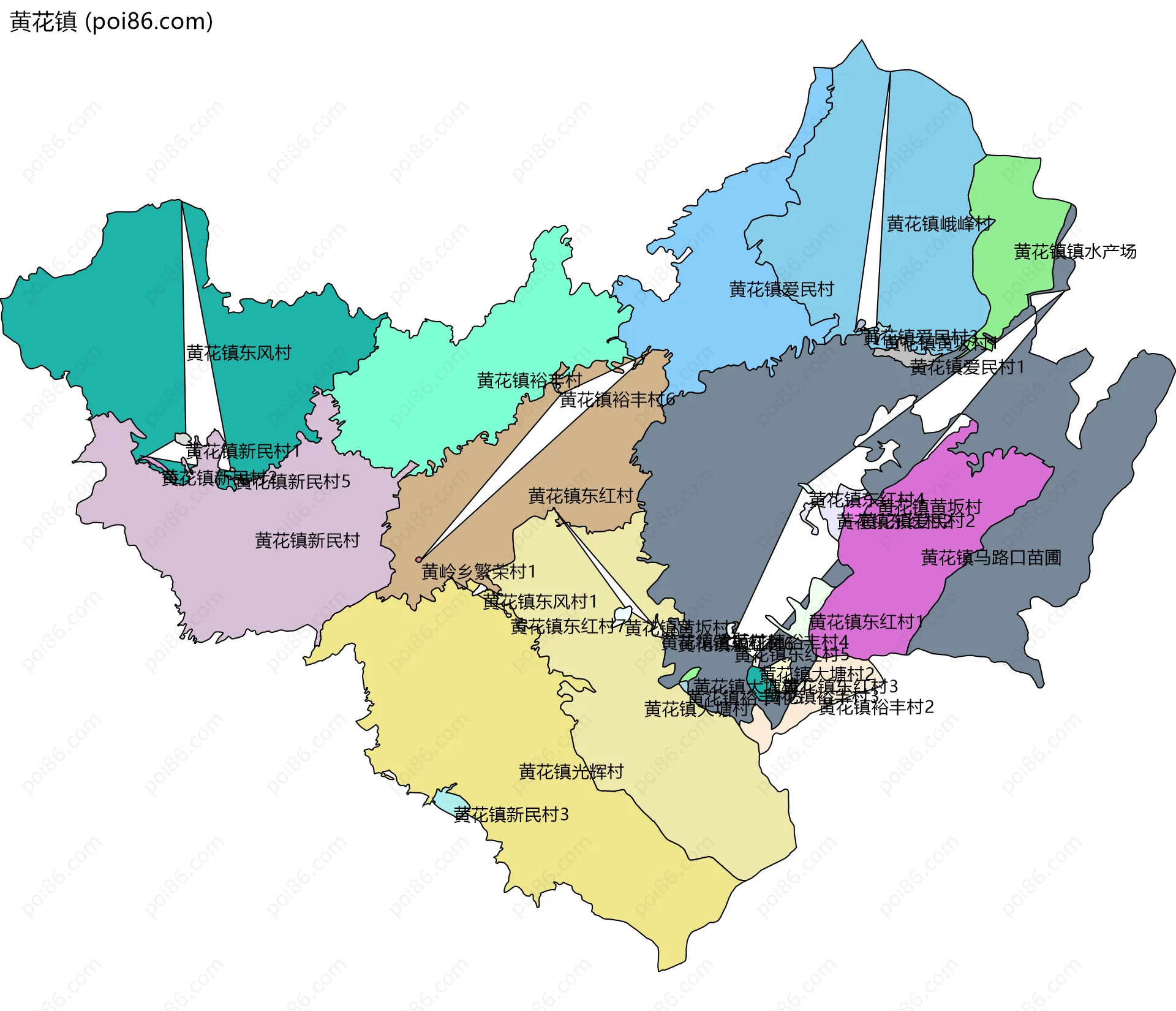 黄花镇边界地图(五级行政区划)