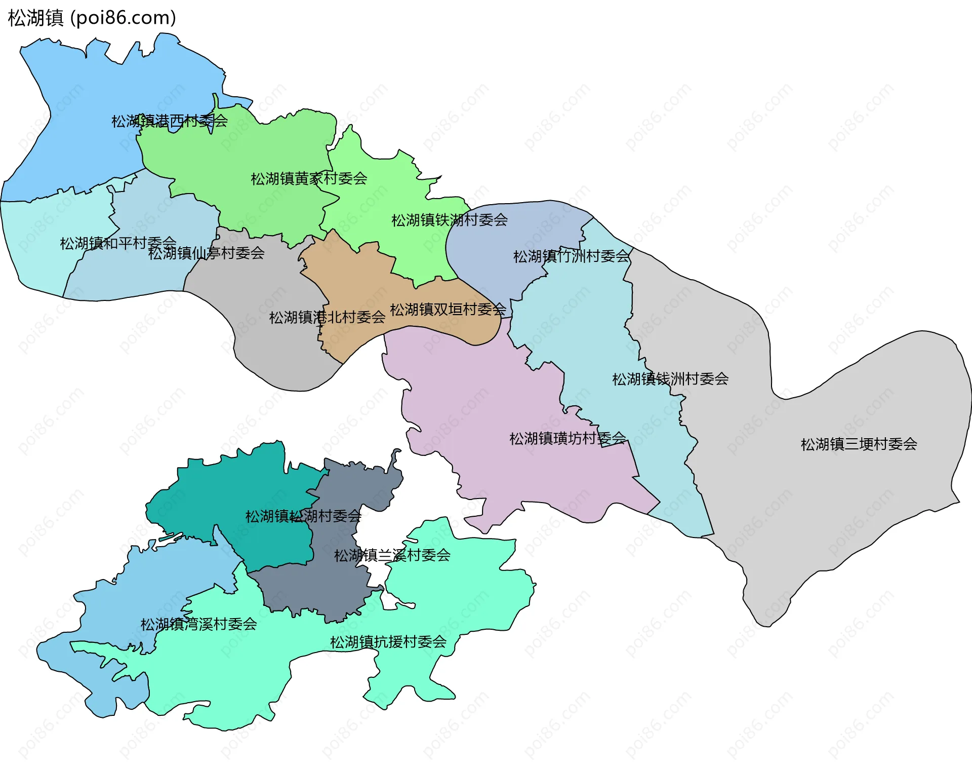 松湖镇边界地图(五级行政区划)