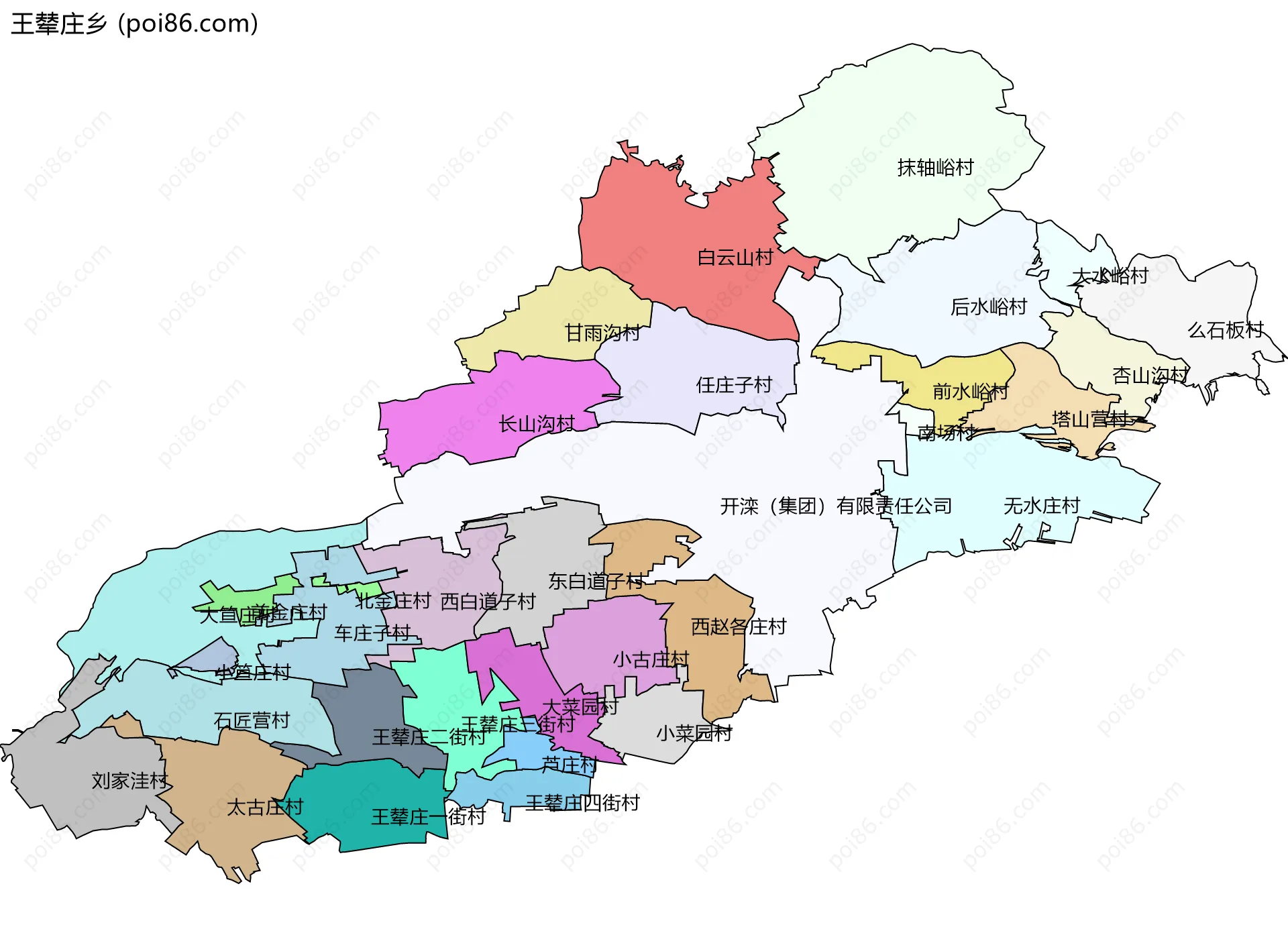 王辇庄乡边界地图(五级行政区划)