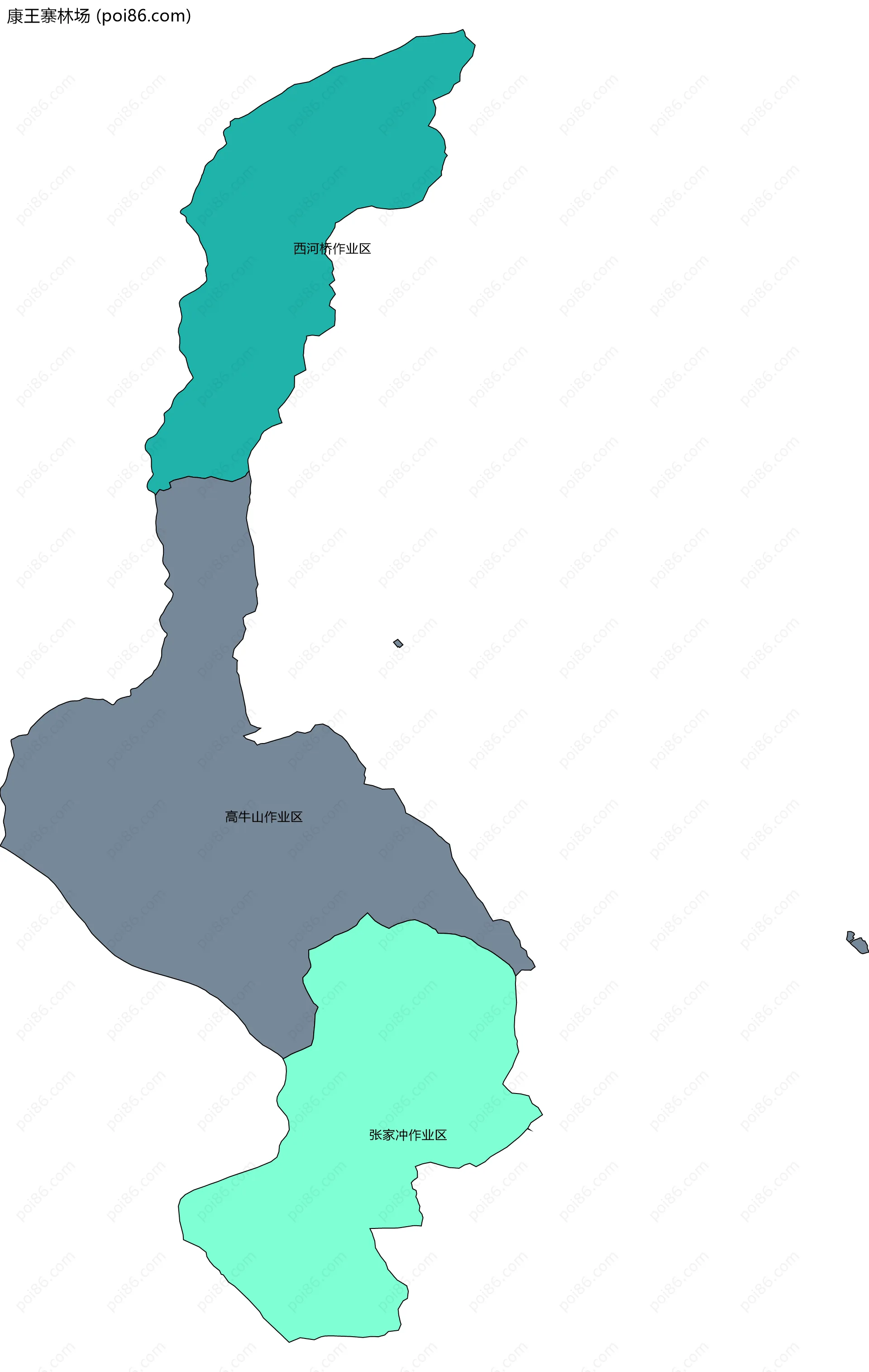 康王寨林场边界地图(五级行政区划)