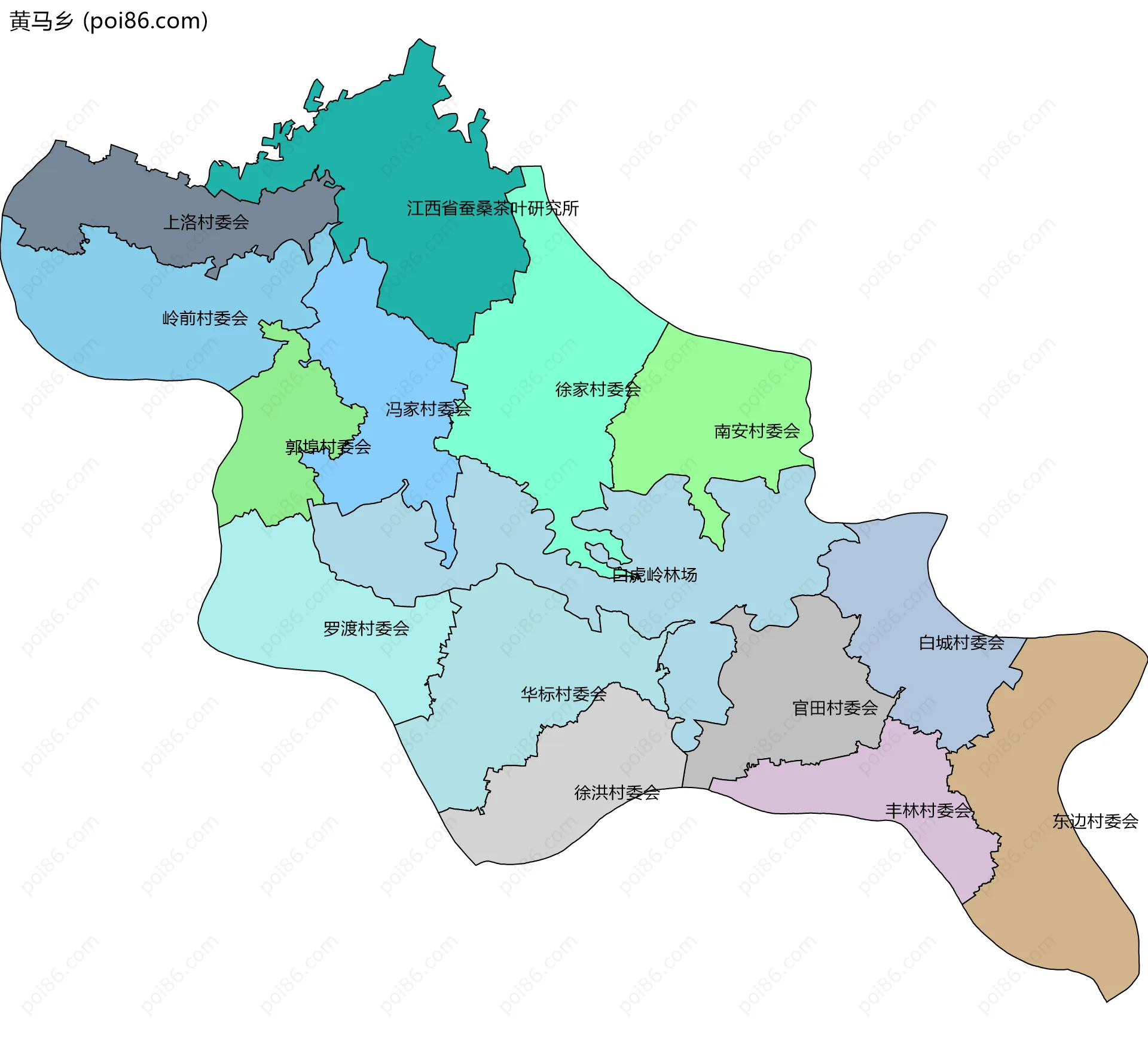 黄马乡边界地图(五级行政区划)