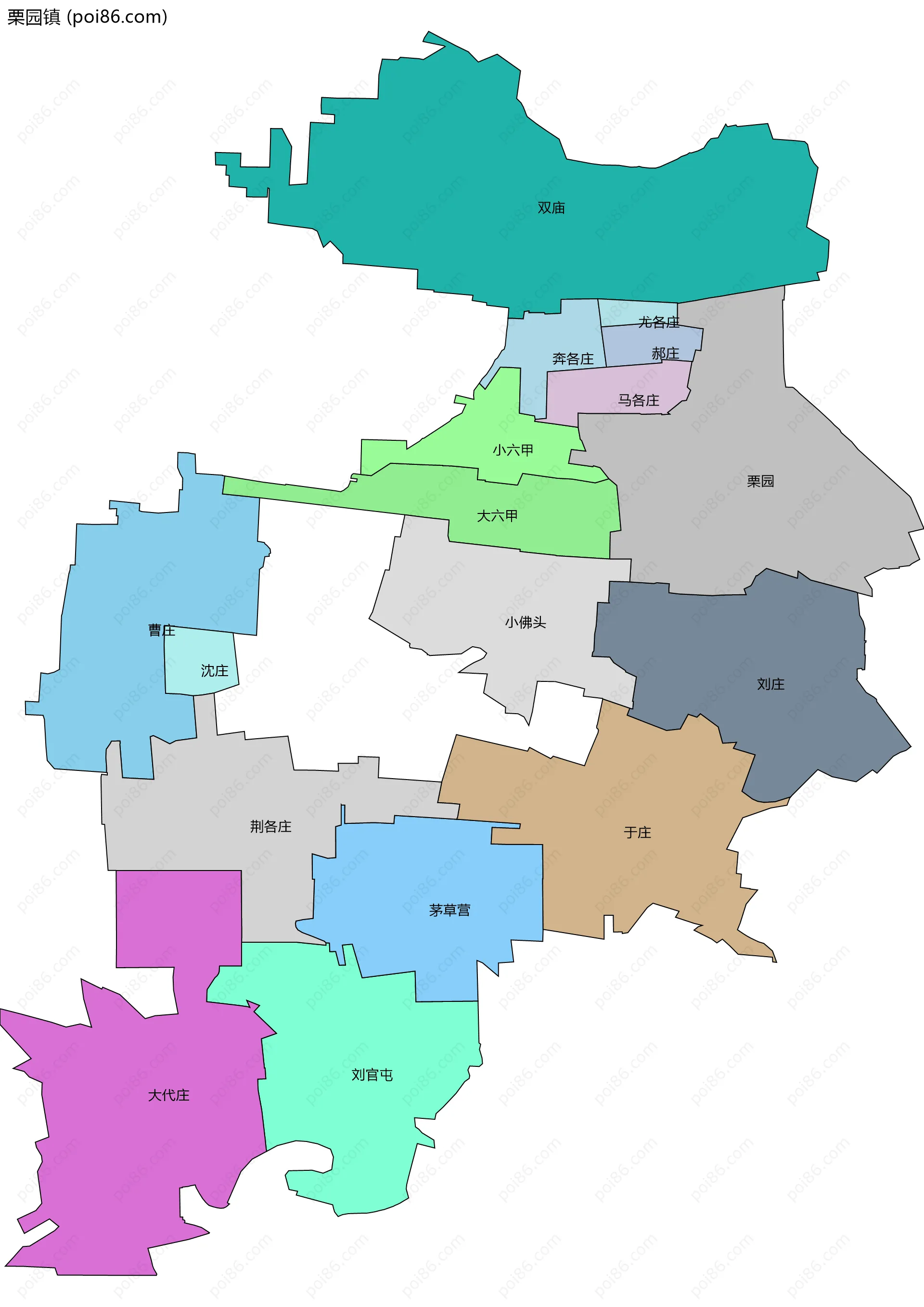 栗园镇边界地图(五级行政区划)