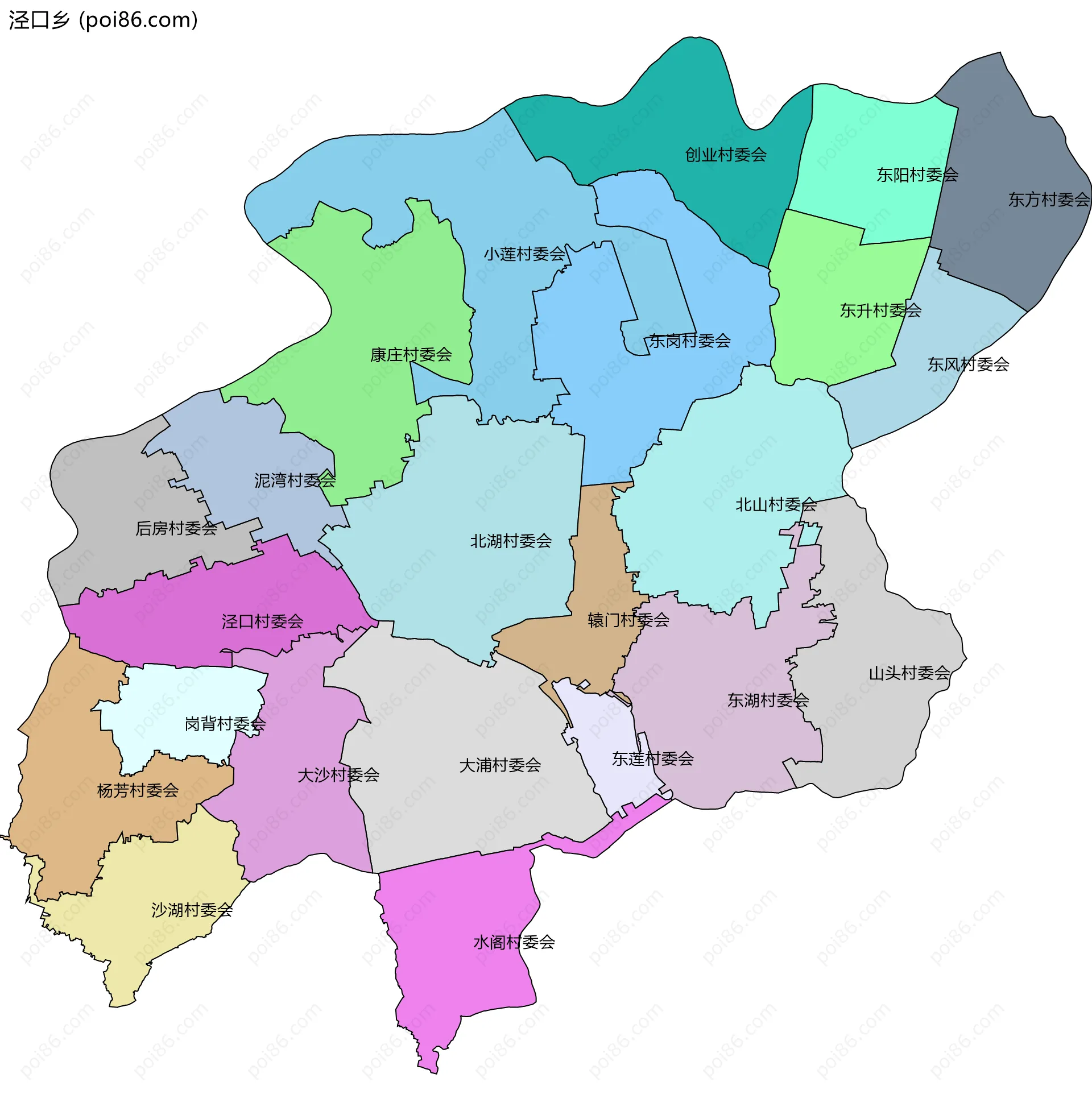 泾口乡边界地图(五级行政区划)