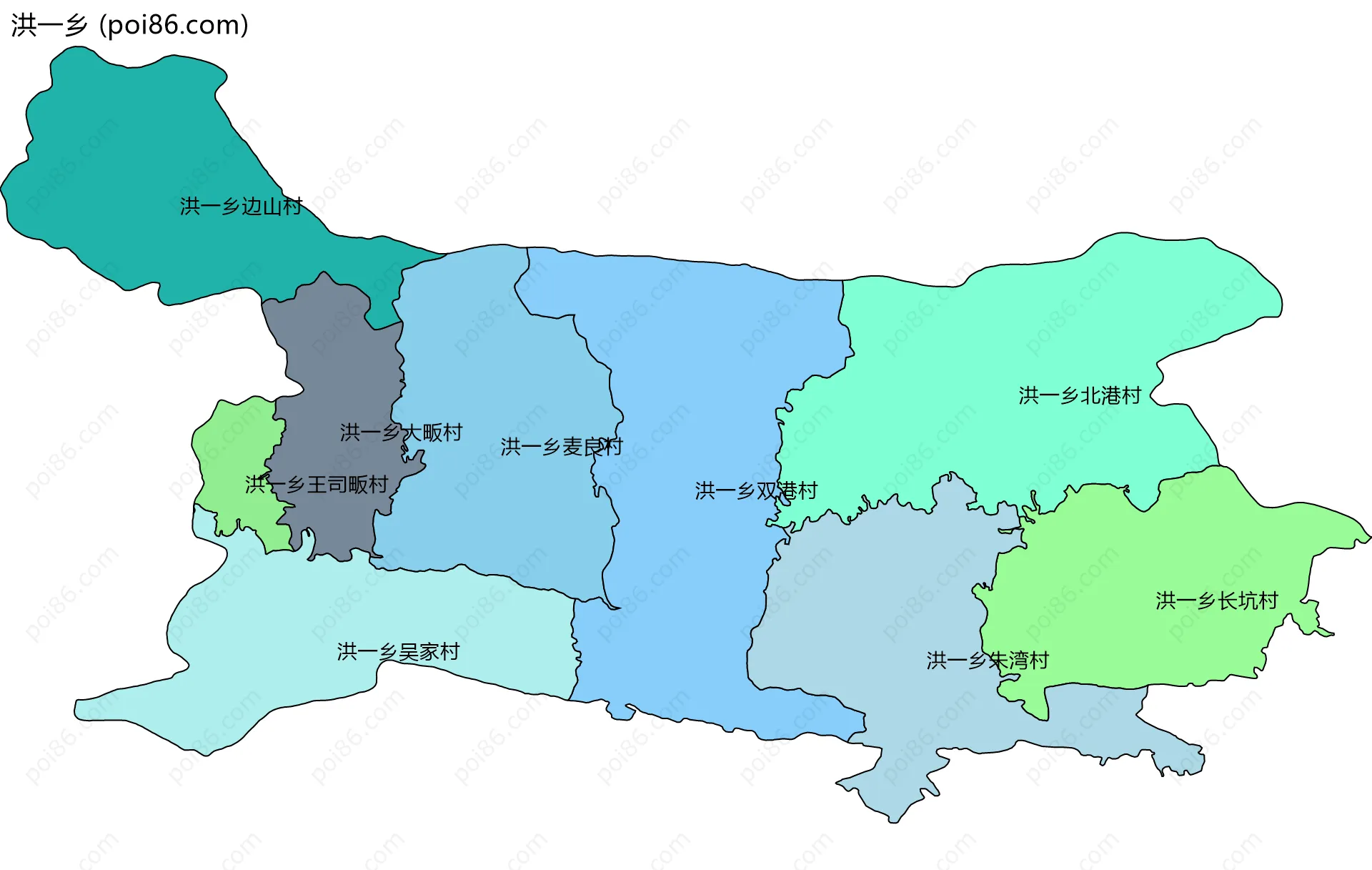 洪一乡边界地图(五级行政区划)