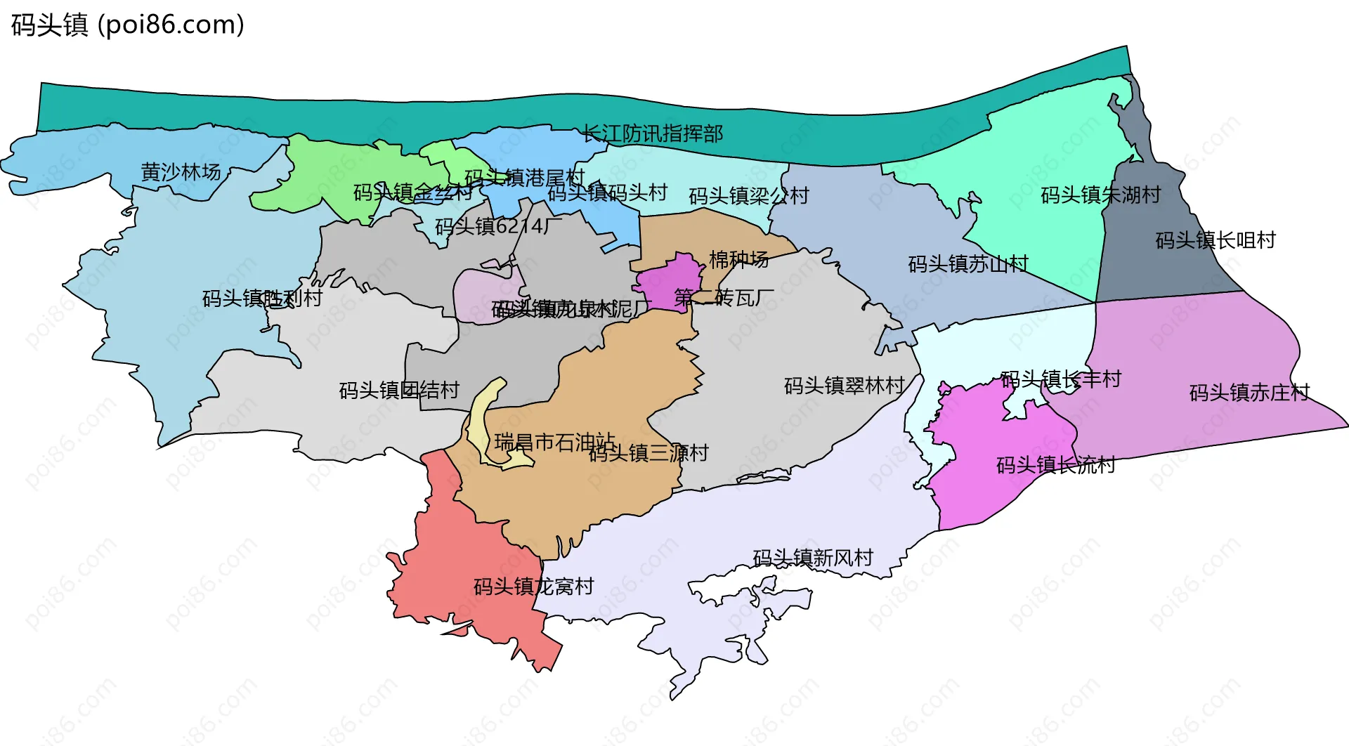 码头镇边界地图(五级行政区划)