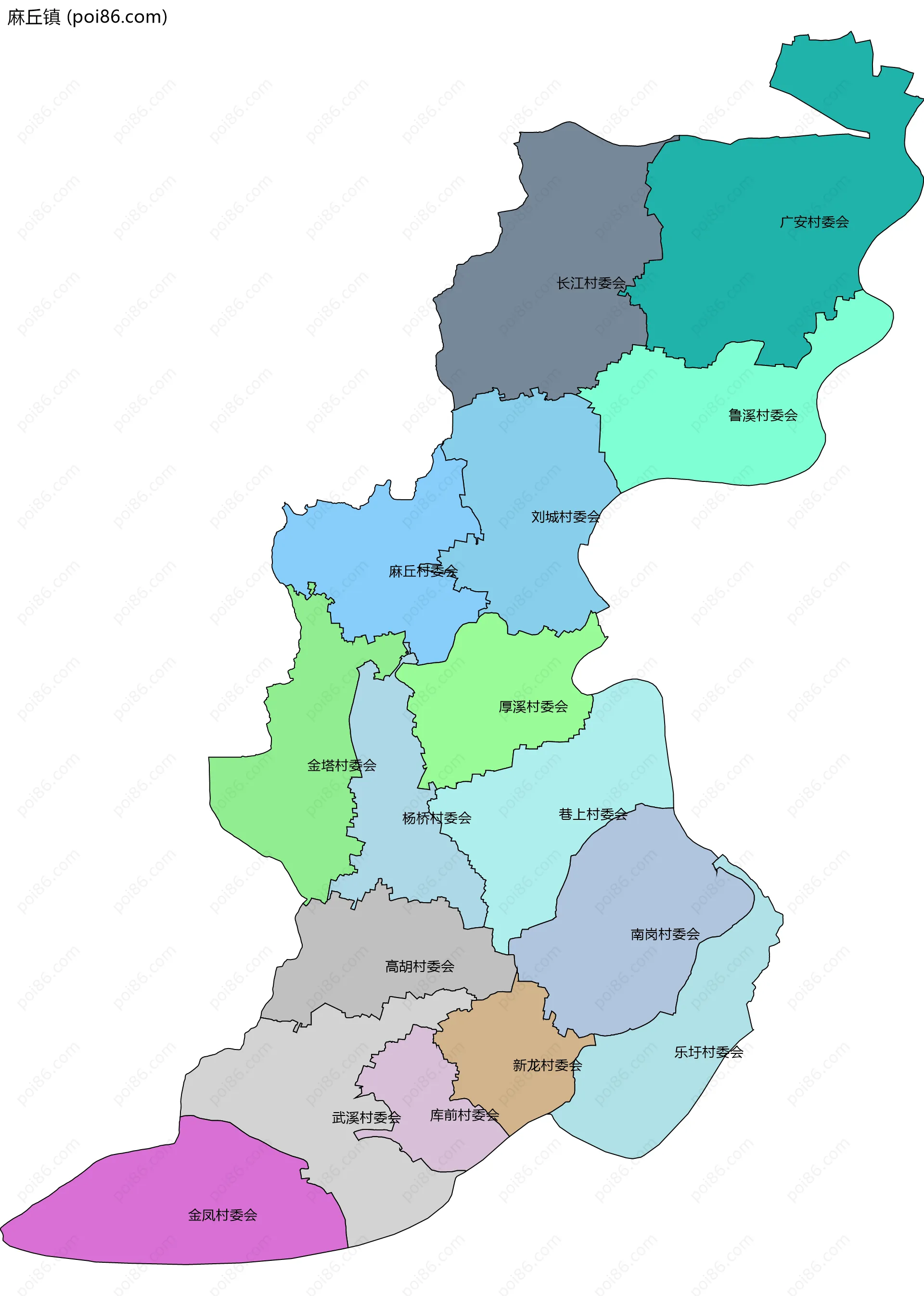麻丘镇边界地图(五级行政区划)