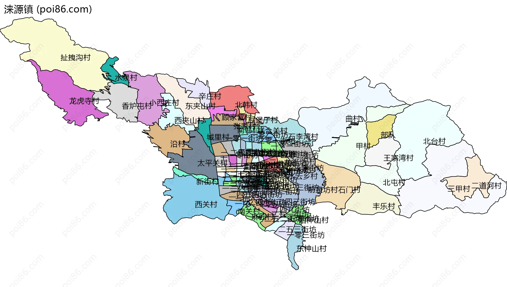 涞源镇边界地图(五级行政区划)