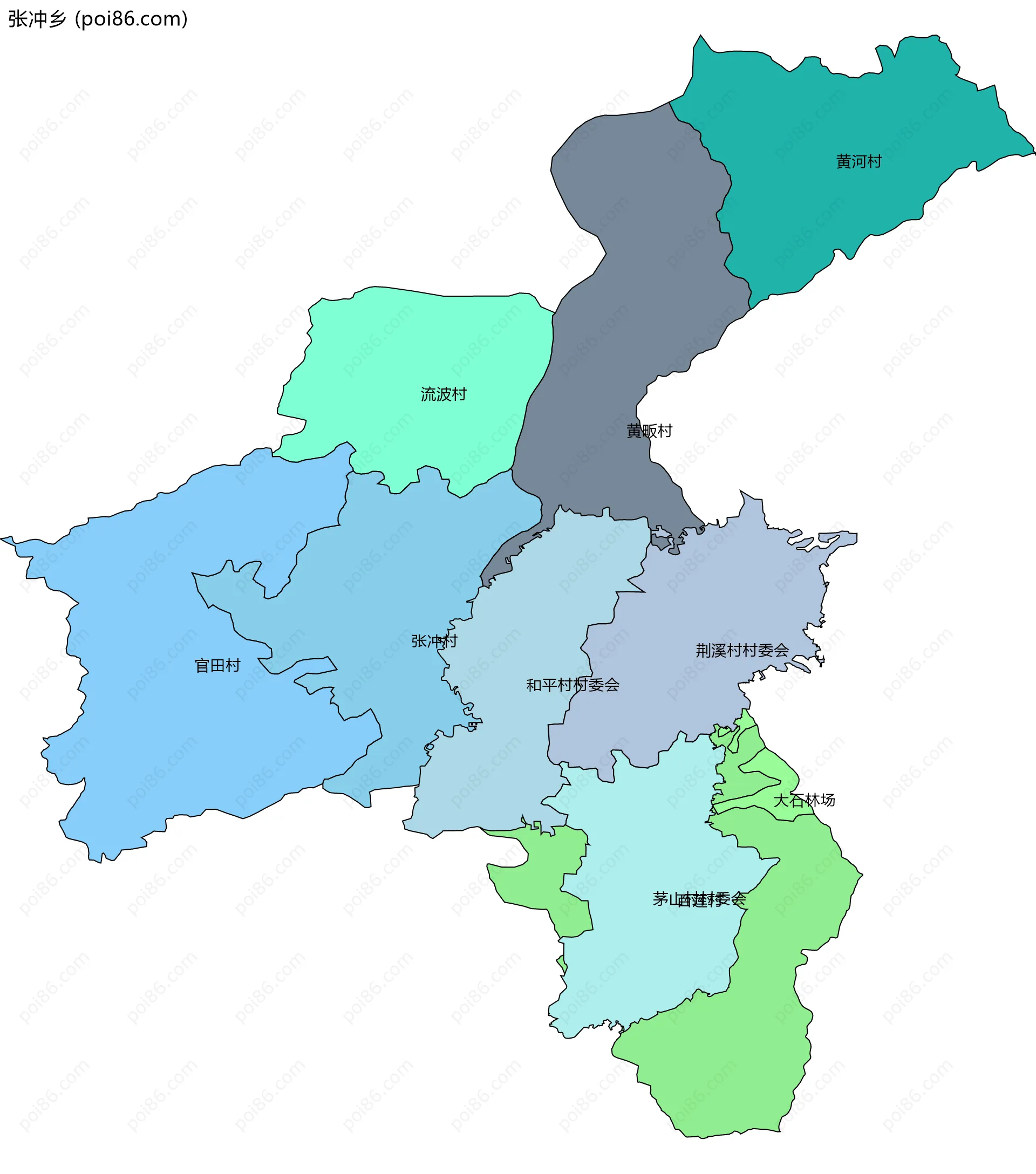 张冲乡边界地图(五级行政区划)