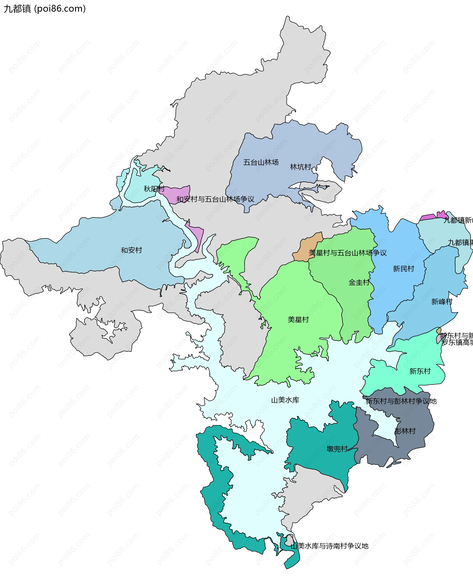九都镇边界地图(五级行政区划)
