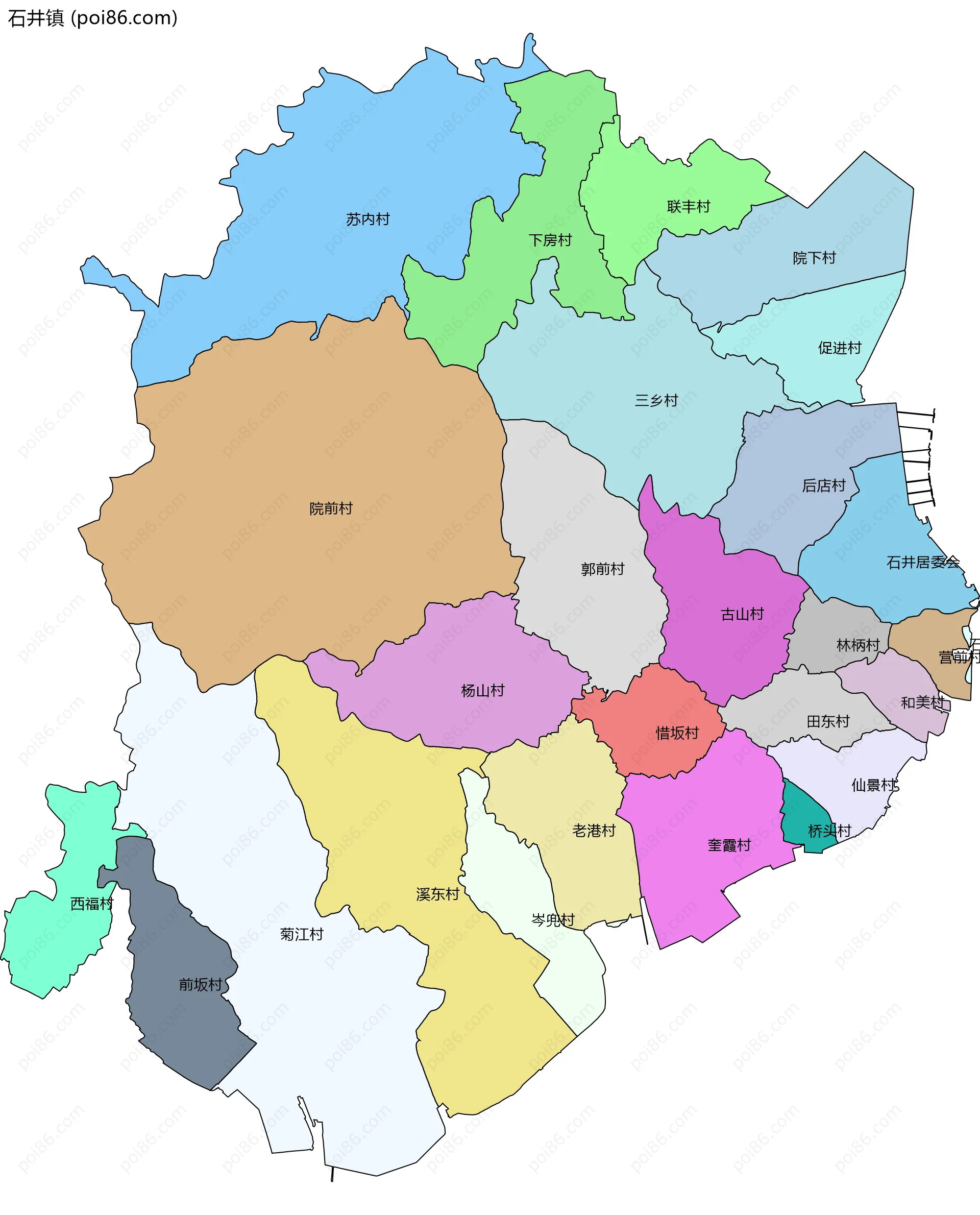 石井镇边界地图(五级行政区划)