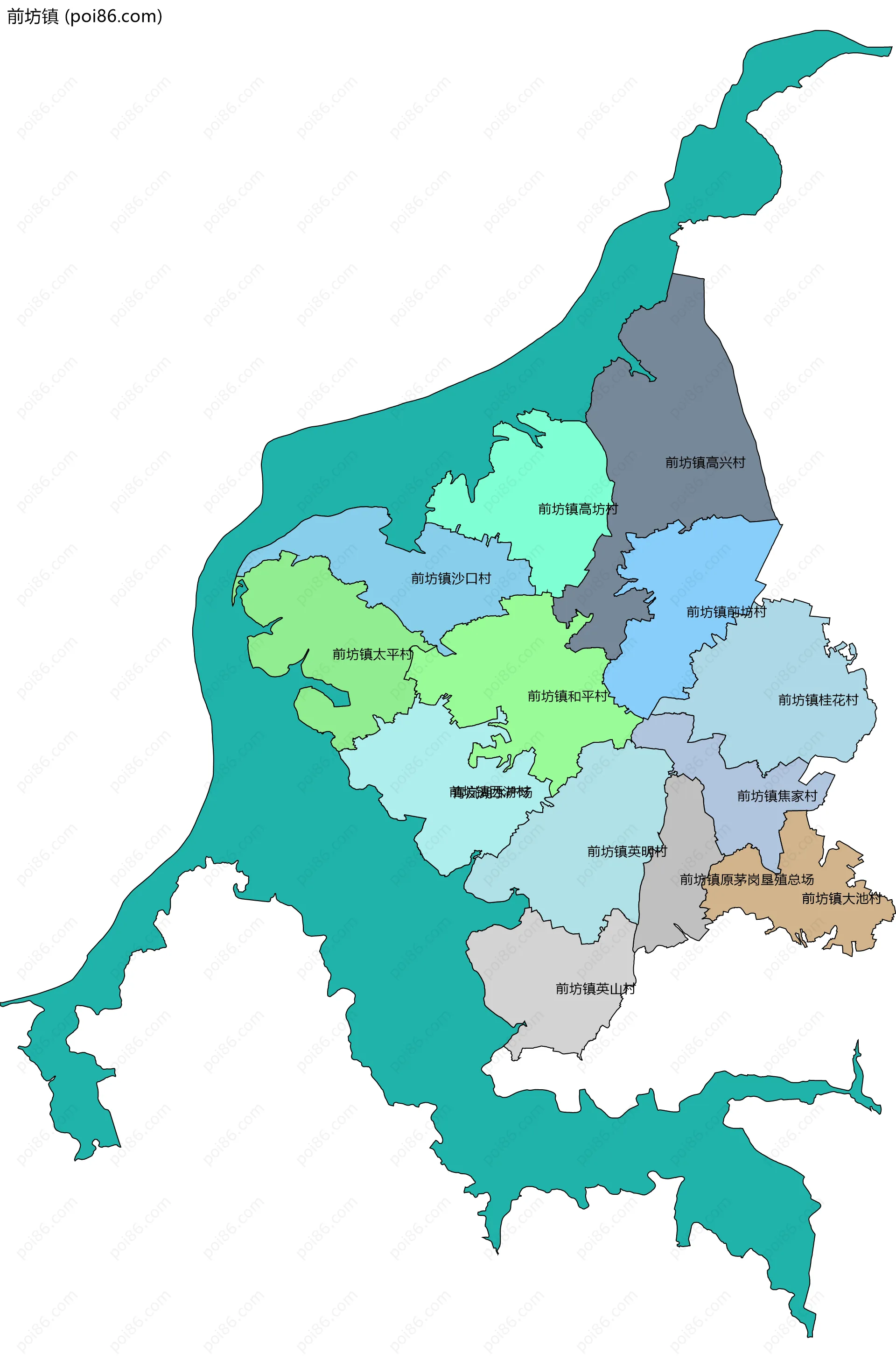 前坊镇边界地图(五级行政区划)