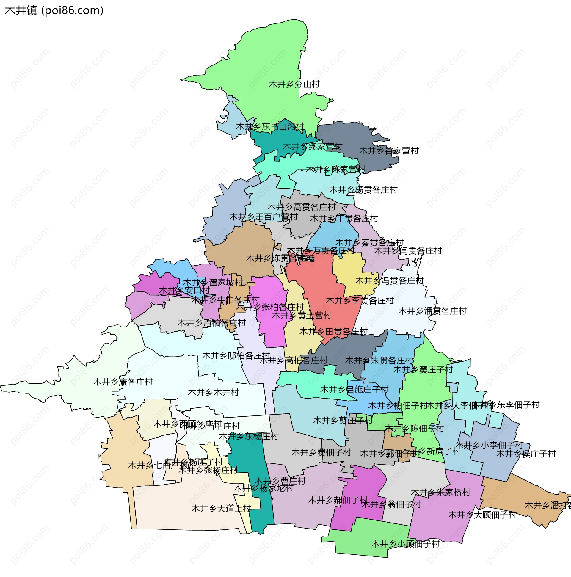 木井镇边界地图(五级行政区划)