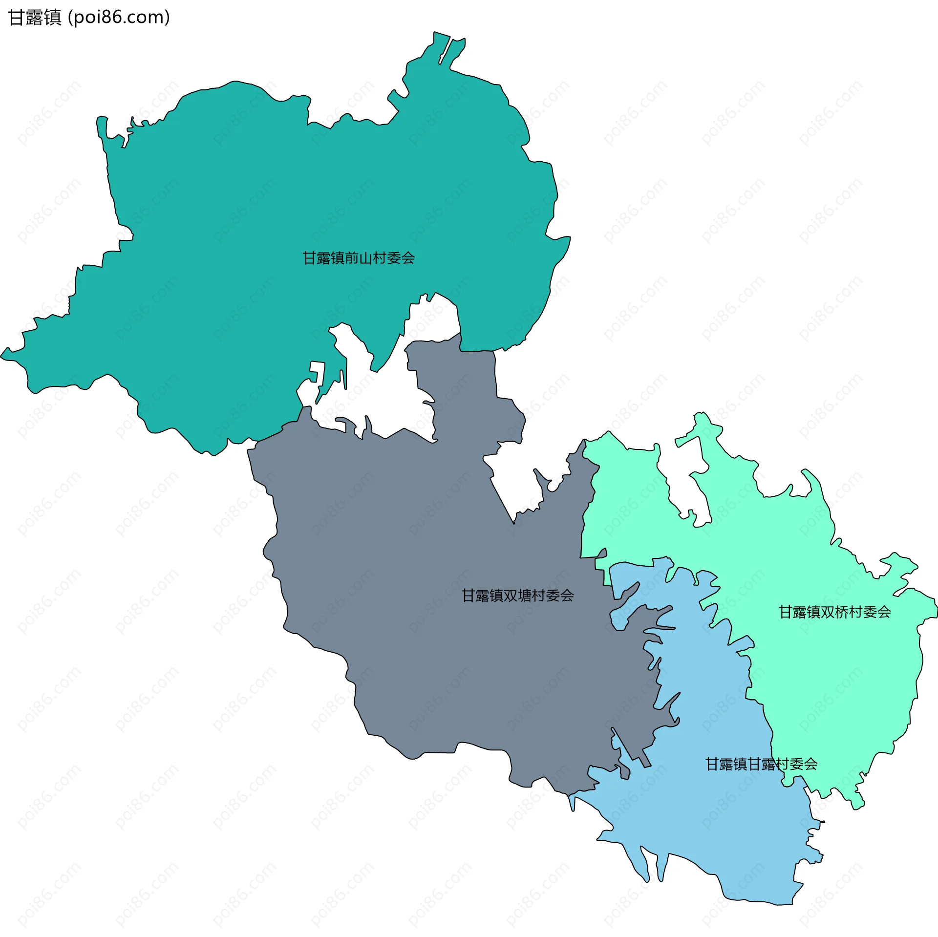 甘露镇边界地图(五级行政区划)