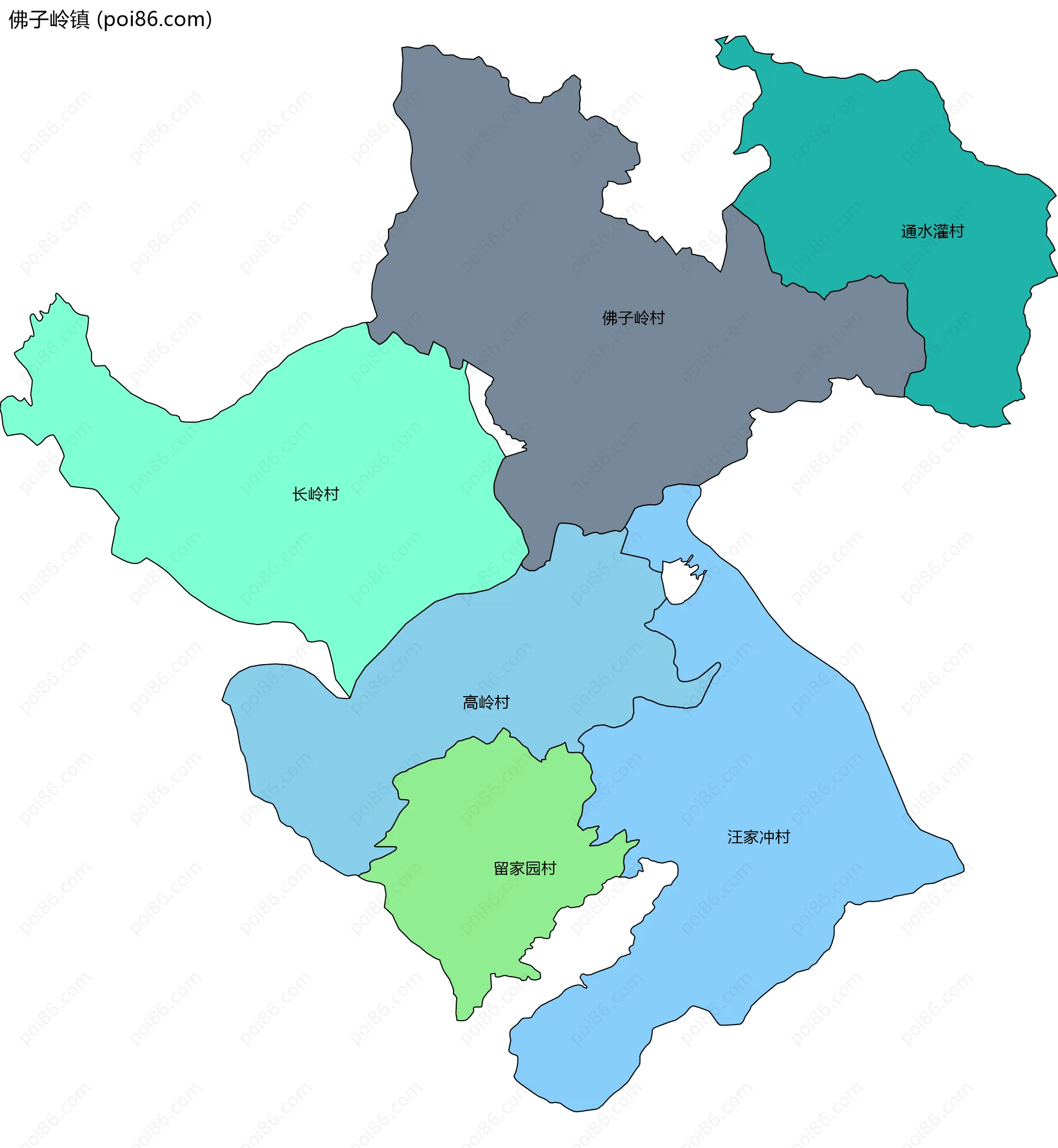 佛子岭镇边界地图(五级行政区划)