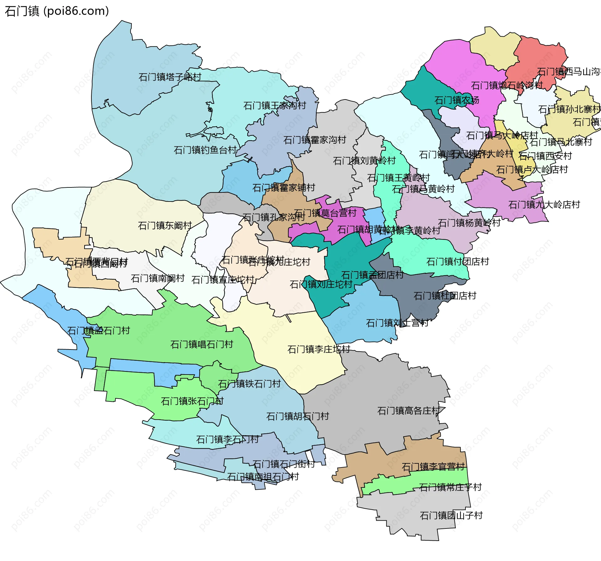 石门镇边界地图(五级行政区划)