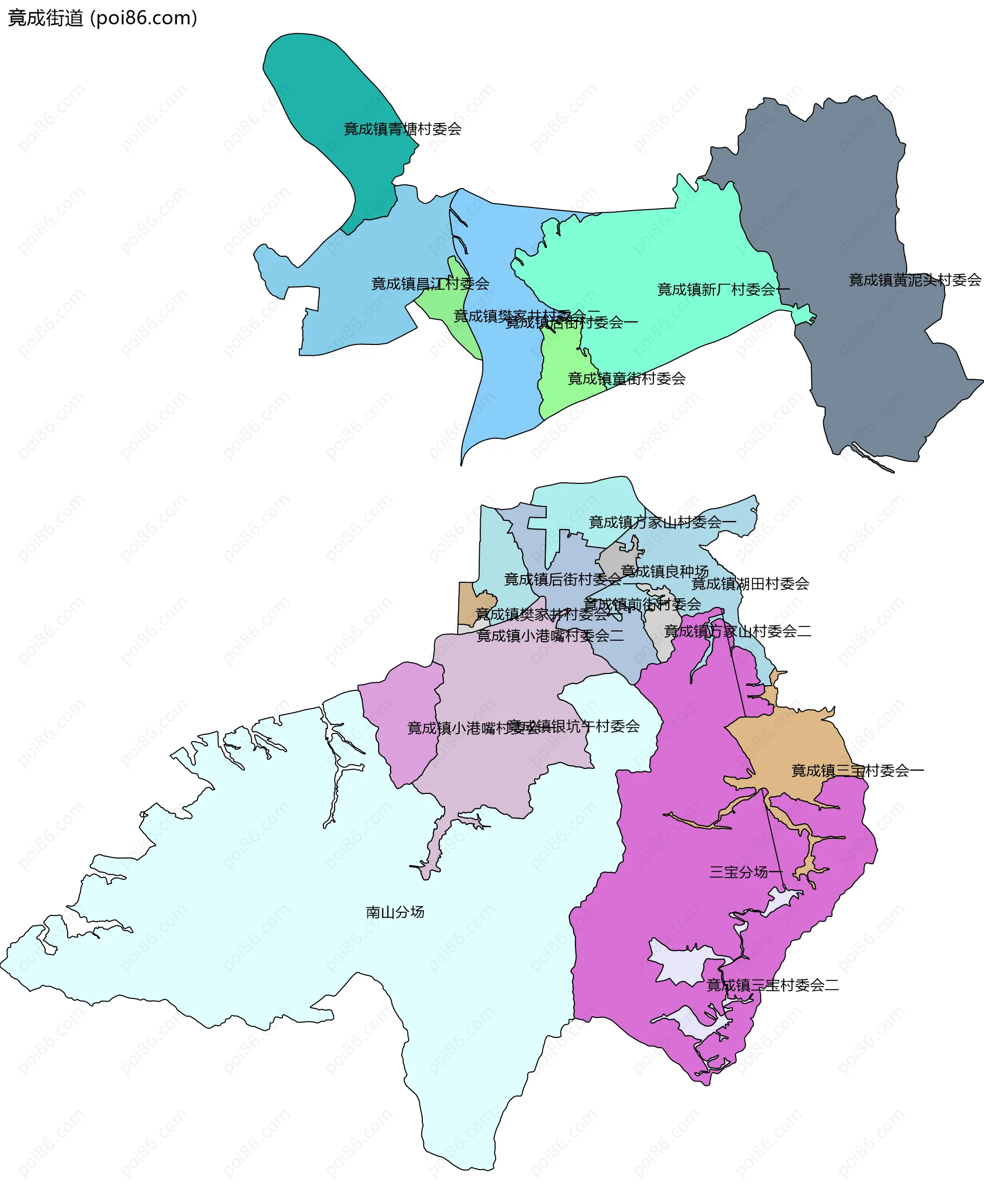 竟成街道边界地图(五级行政区划)