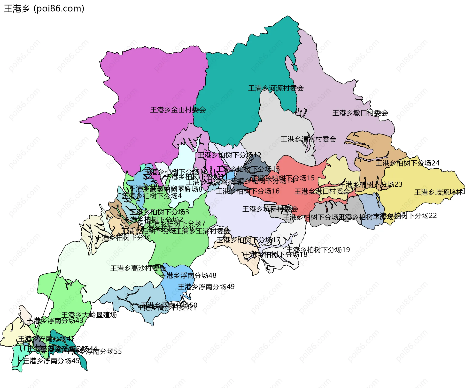 王港乡边界地图(五级行政区划)