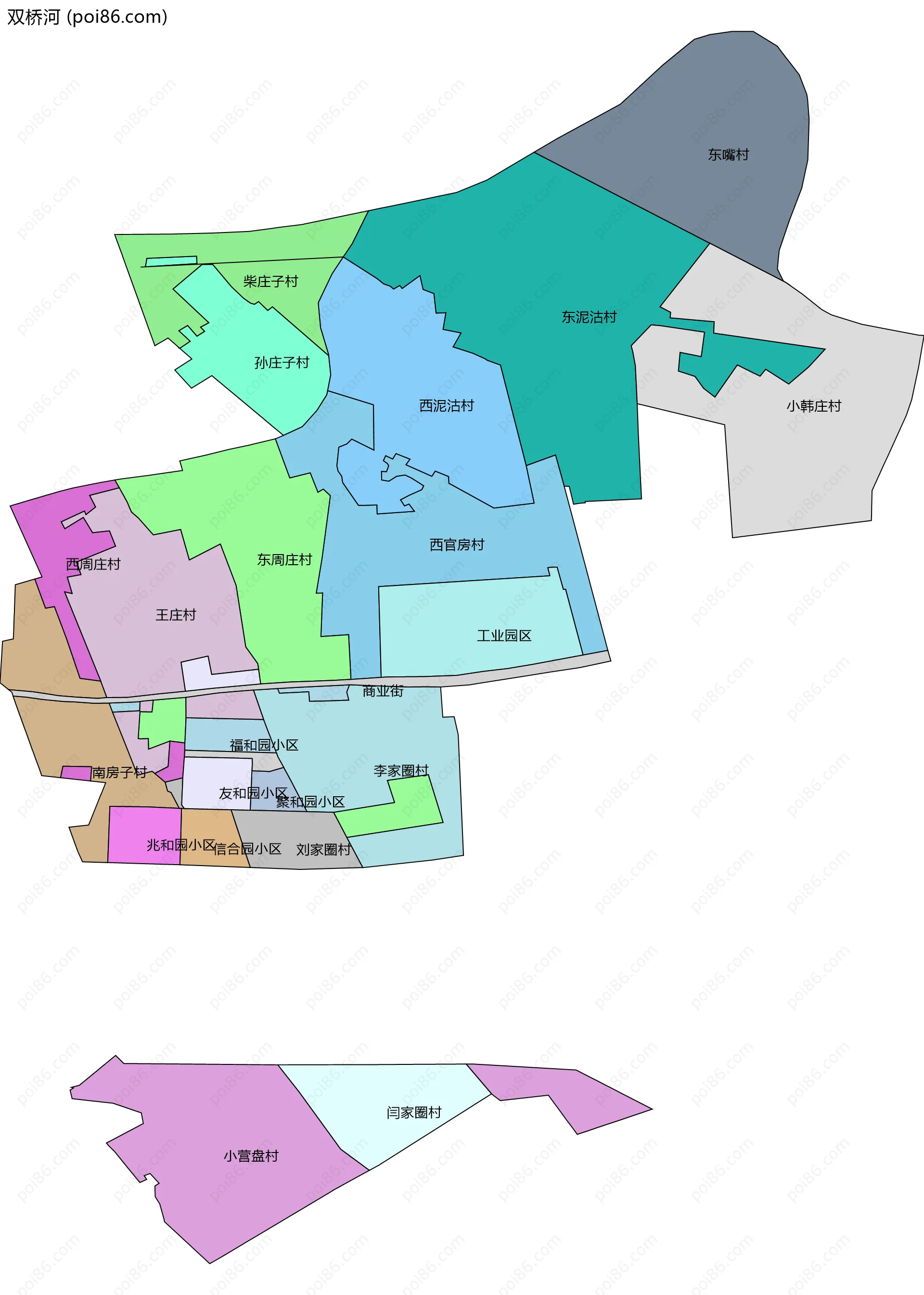 双桥河边界地图(五级行政区划)