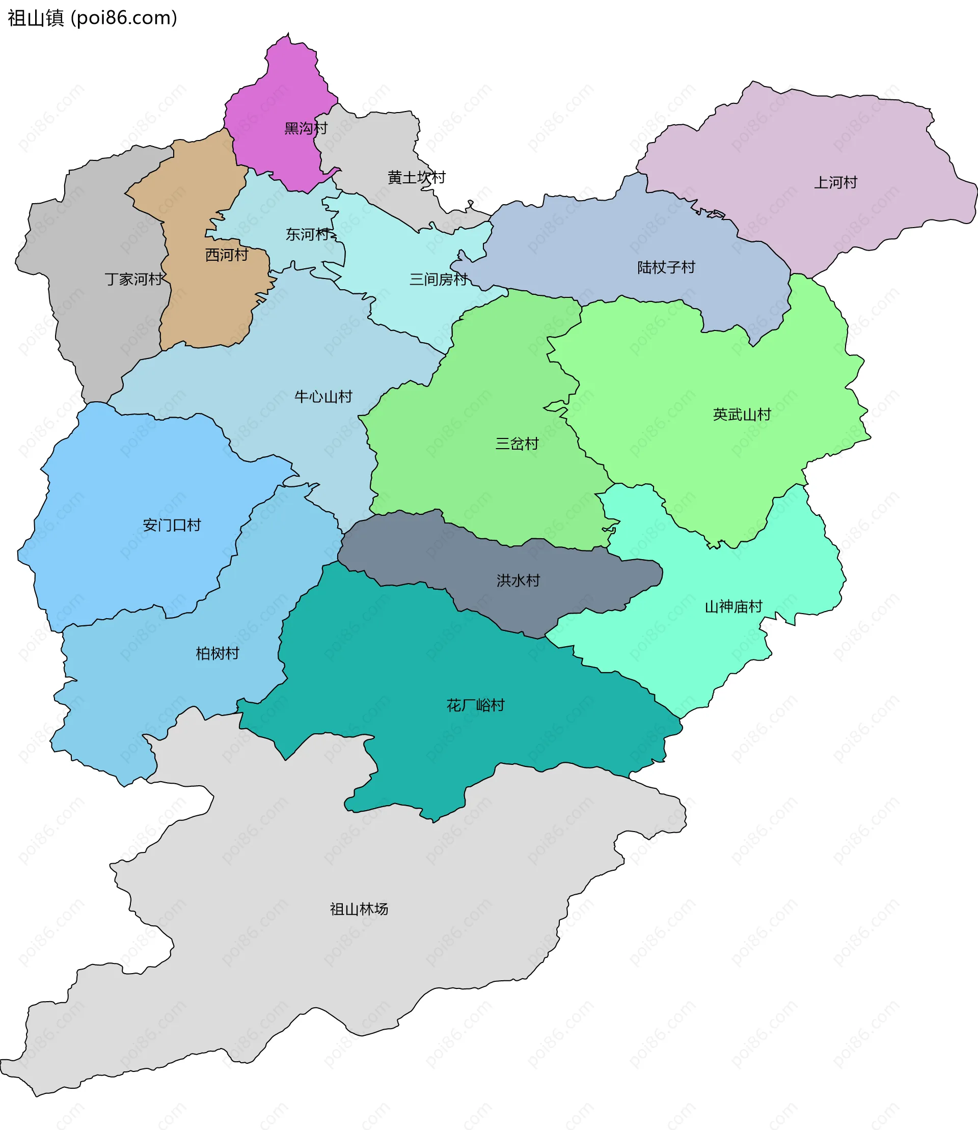 祖山镇边界地图(五级行政区划)