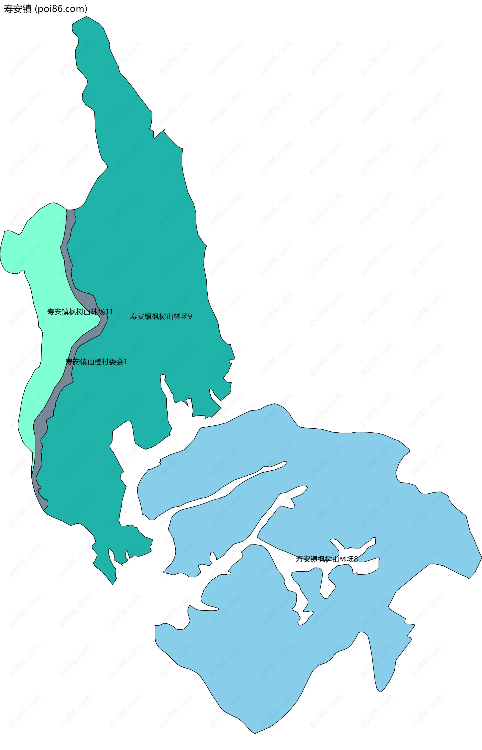 寿安镇边界地图(五级行政区划)