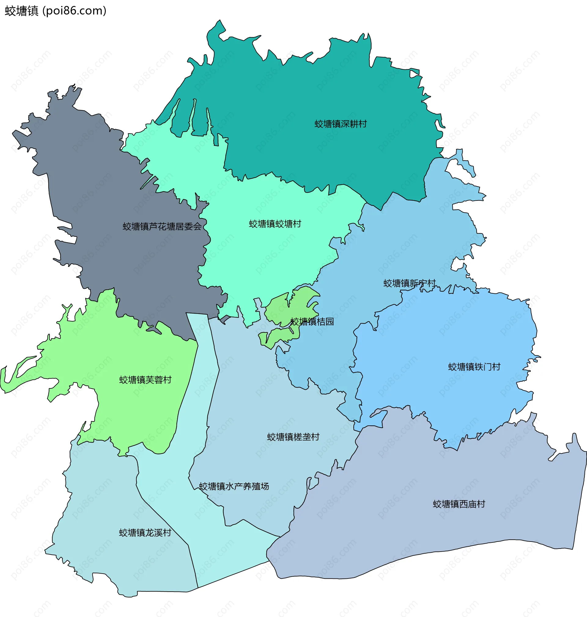 蛟塘镇边界地图(五级行政区划)