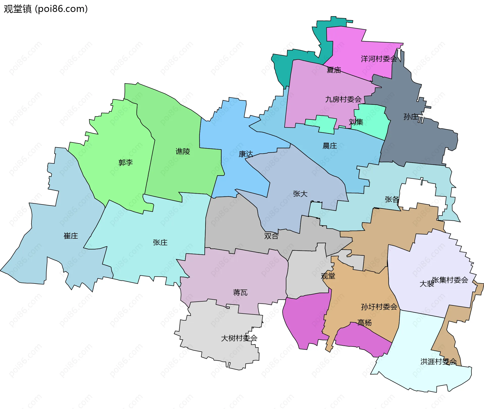 观堂镇边界地图(五级行政区划)
