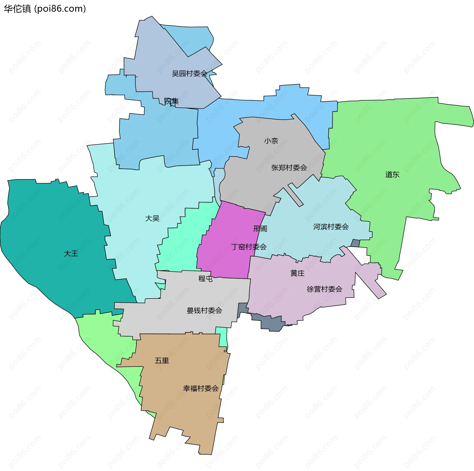 华佗镇边界地图(五级行政区划)