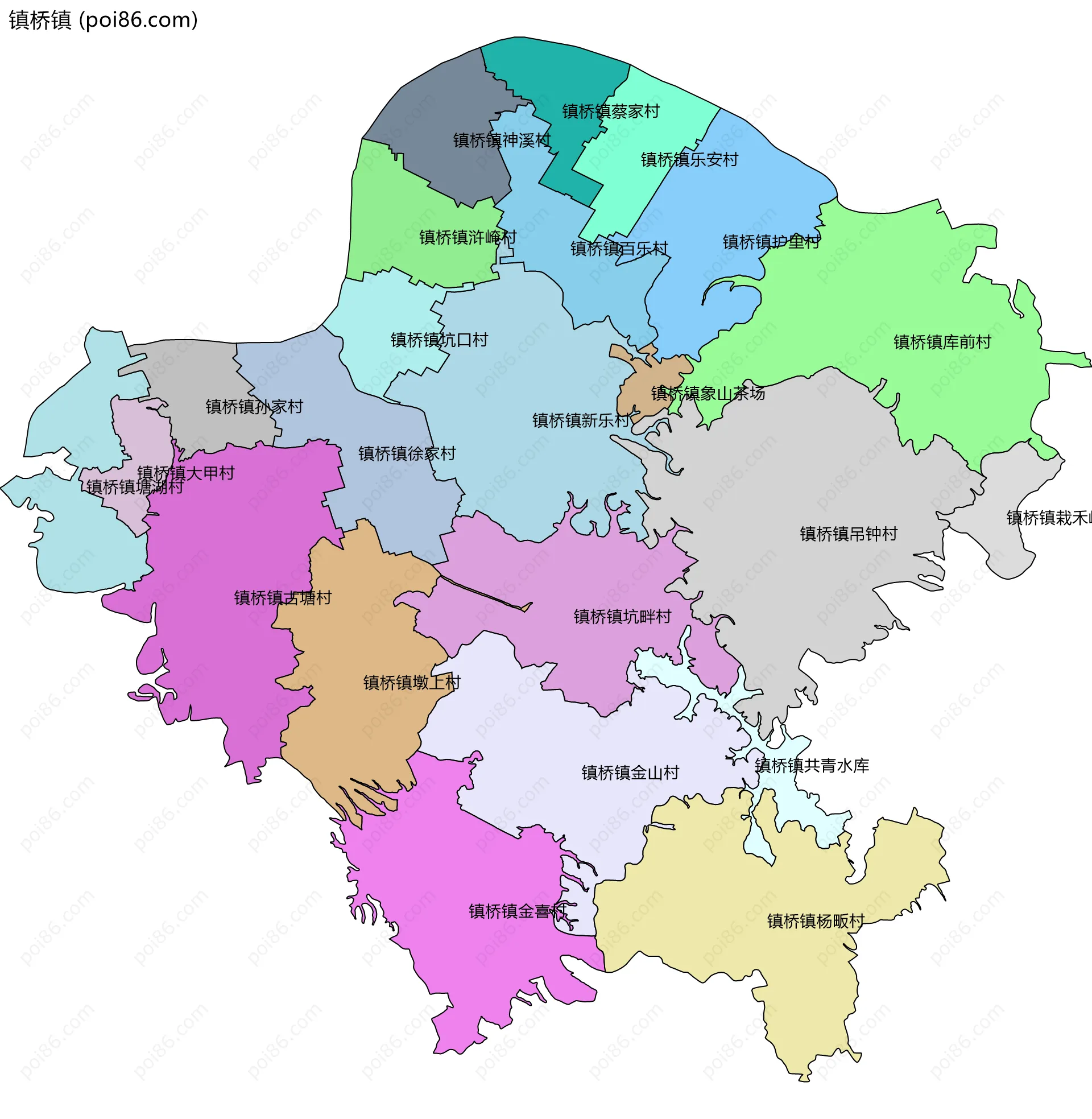 镇桥镇边界地图(五级行政区划)