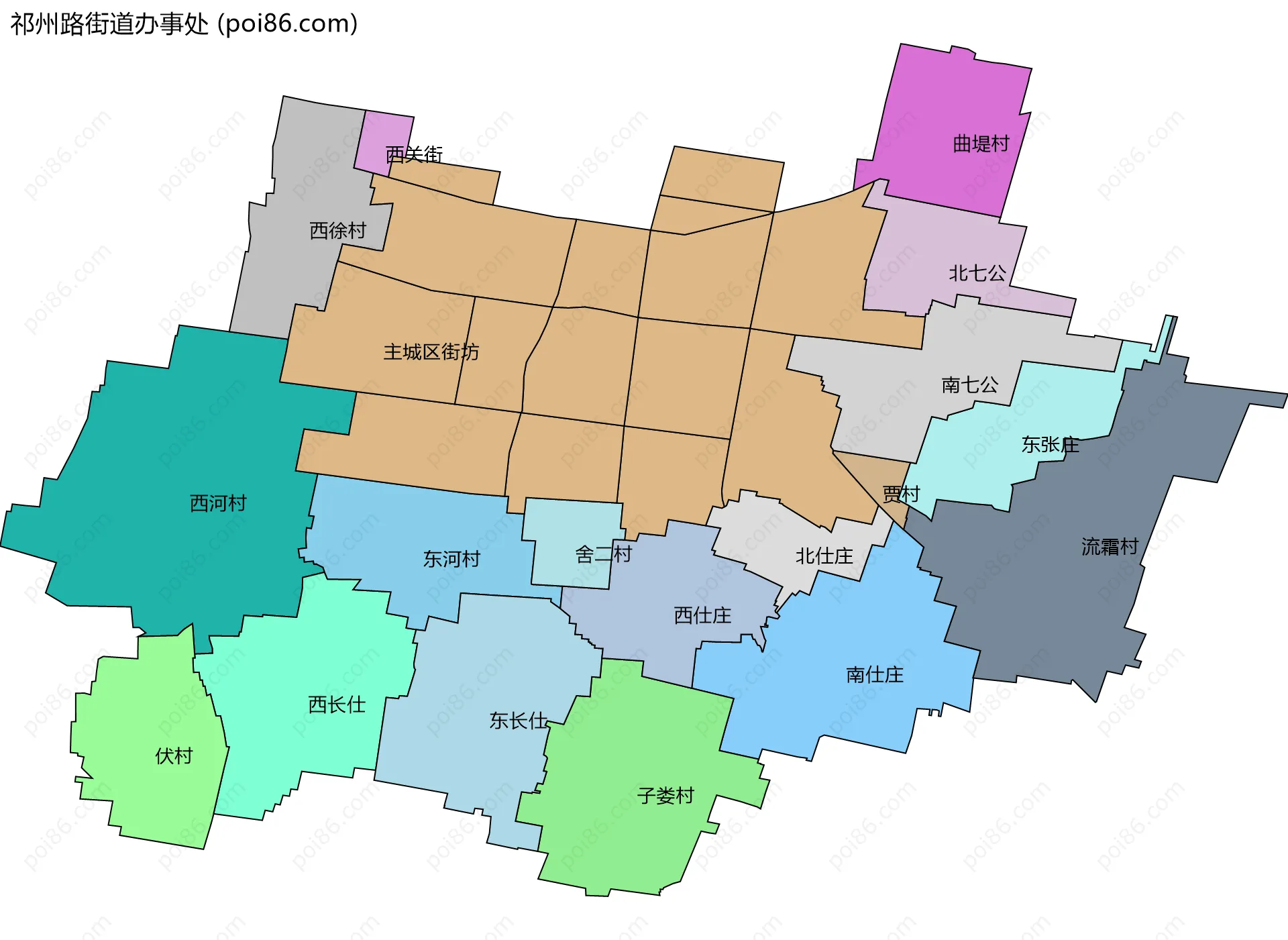 祁州路街道办事处边界地图(五级行政区划)