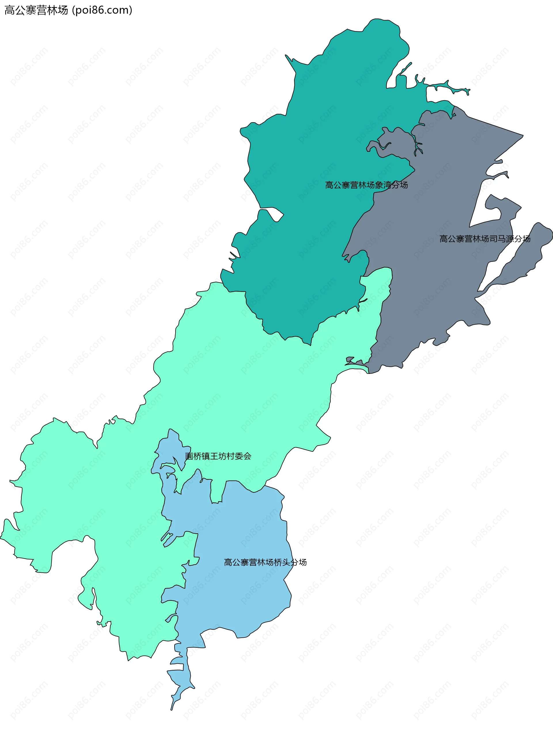高公寨营林场边界地图(五级行政区划)