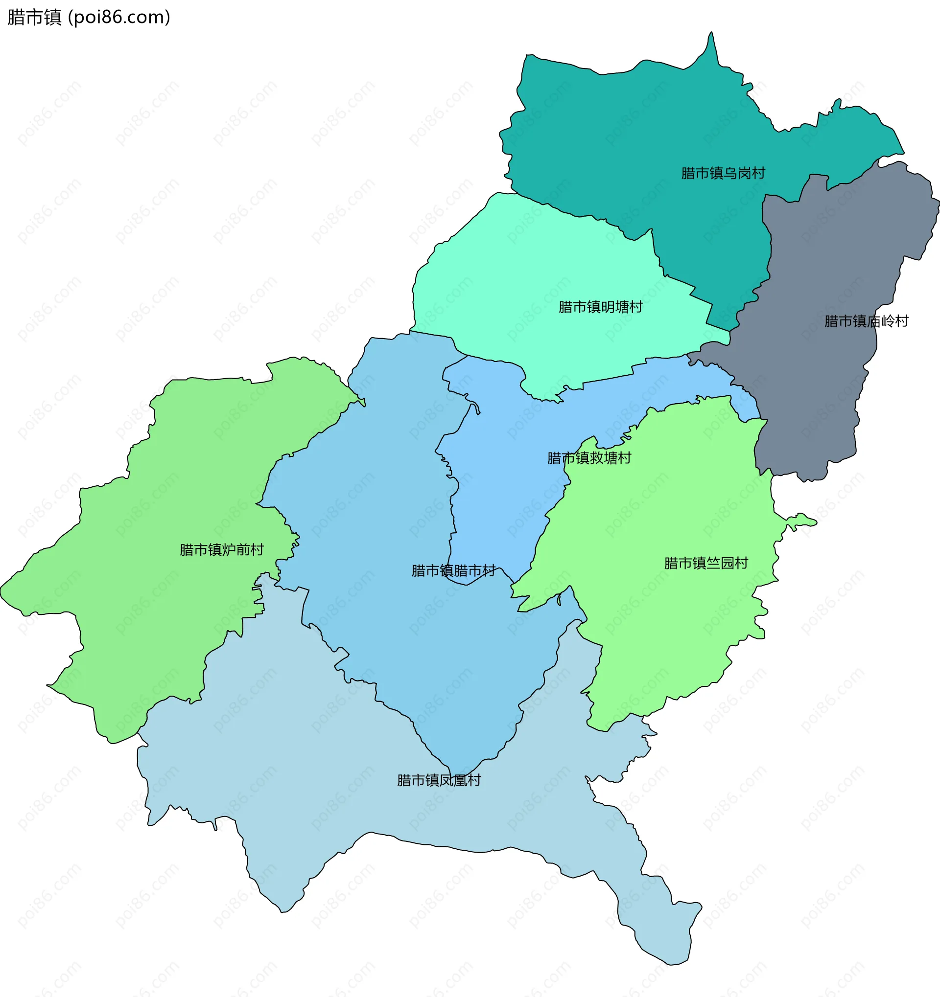 腊市镇边界地图(五级行政区划)