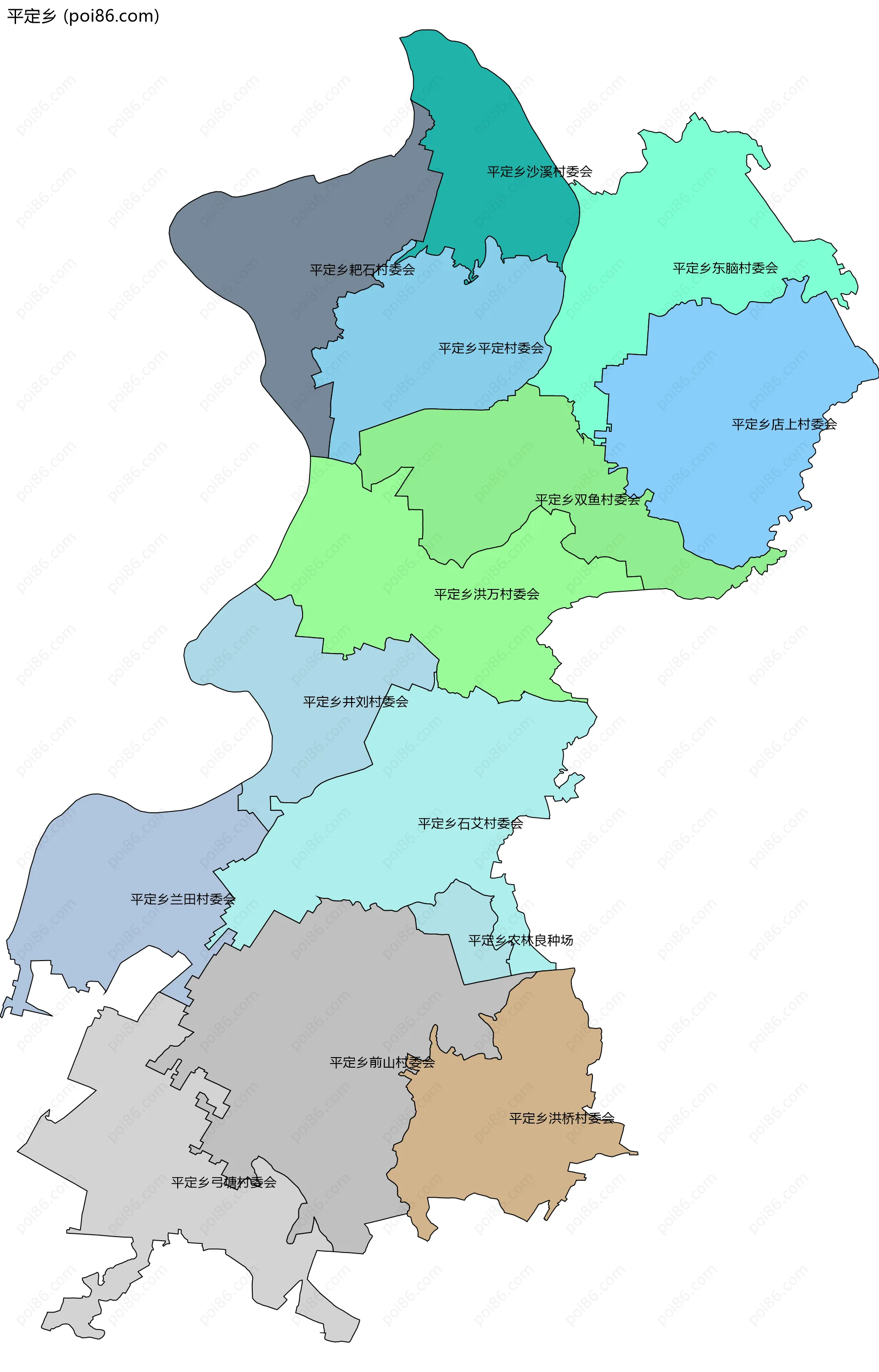 平定乡边界地图(五级行政区划)