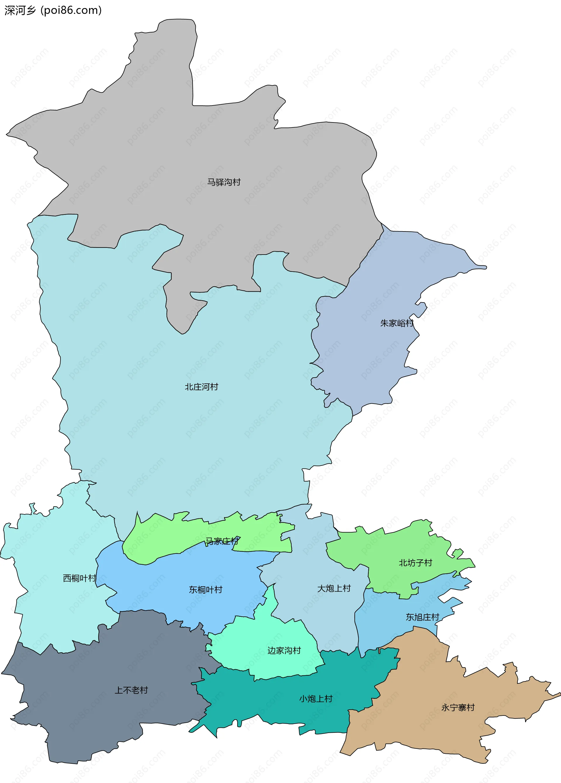 深河乡边界地图(五级行政区划)