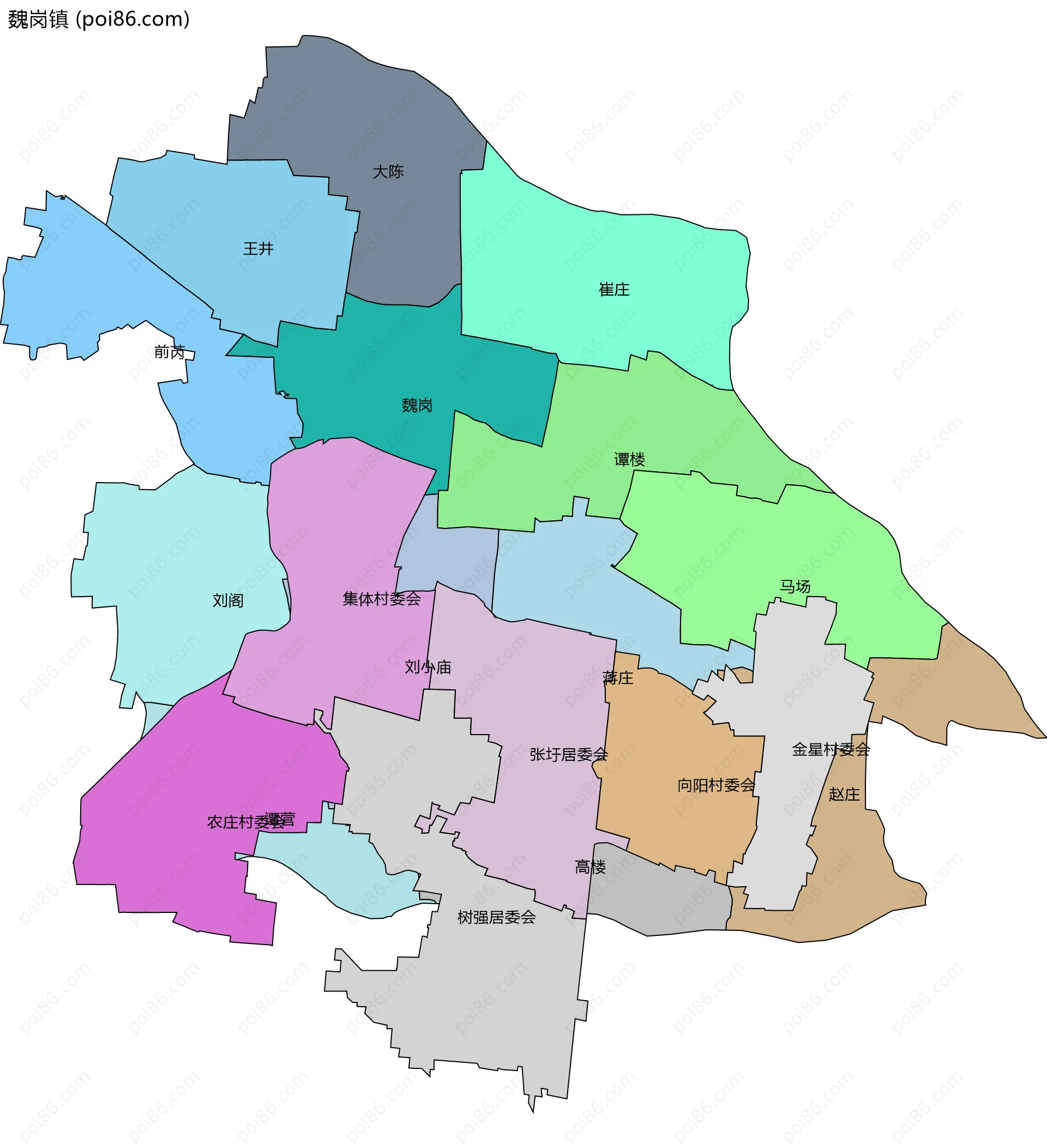 魏岗镇边界地图(五级行政区划)