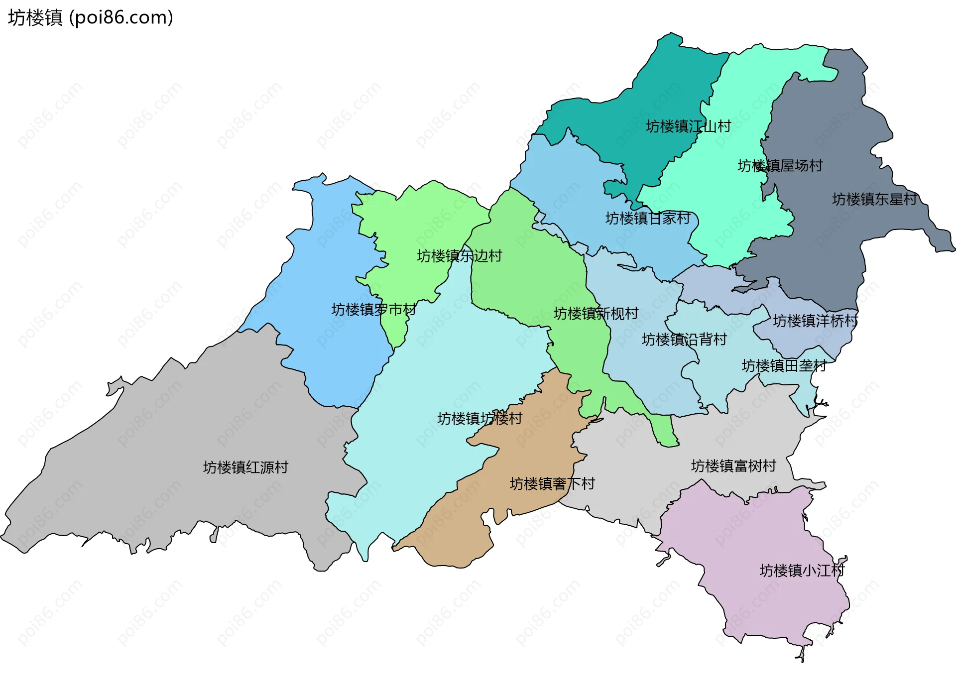 坊楼镇边界地图(五级行政区划)