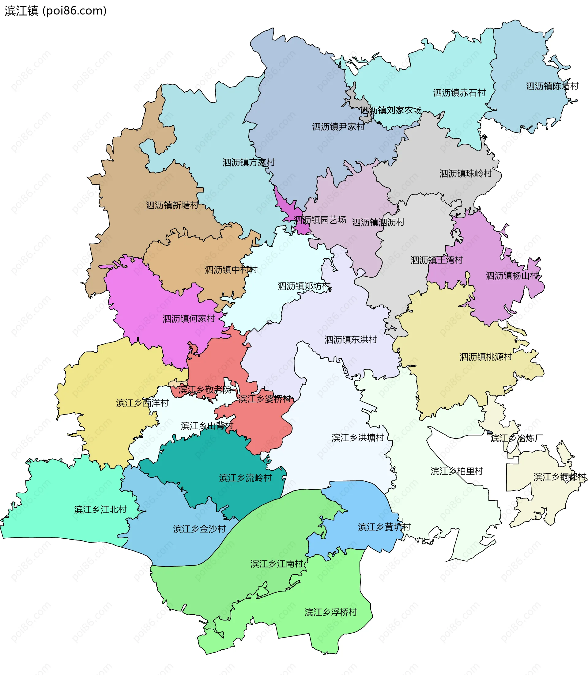 滨江镇边界地图(五级行政区划)