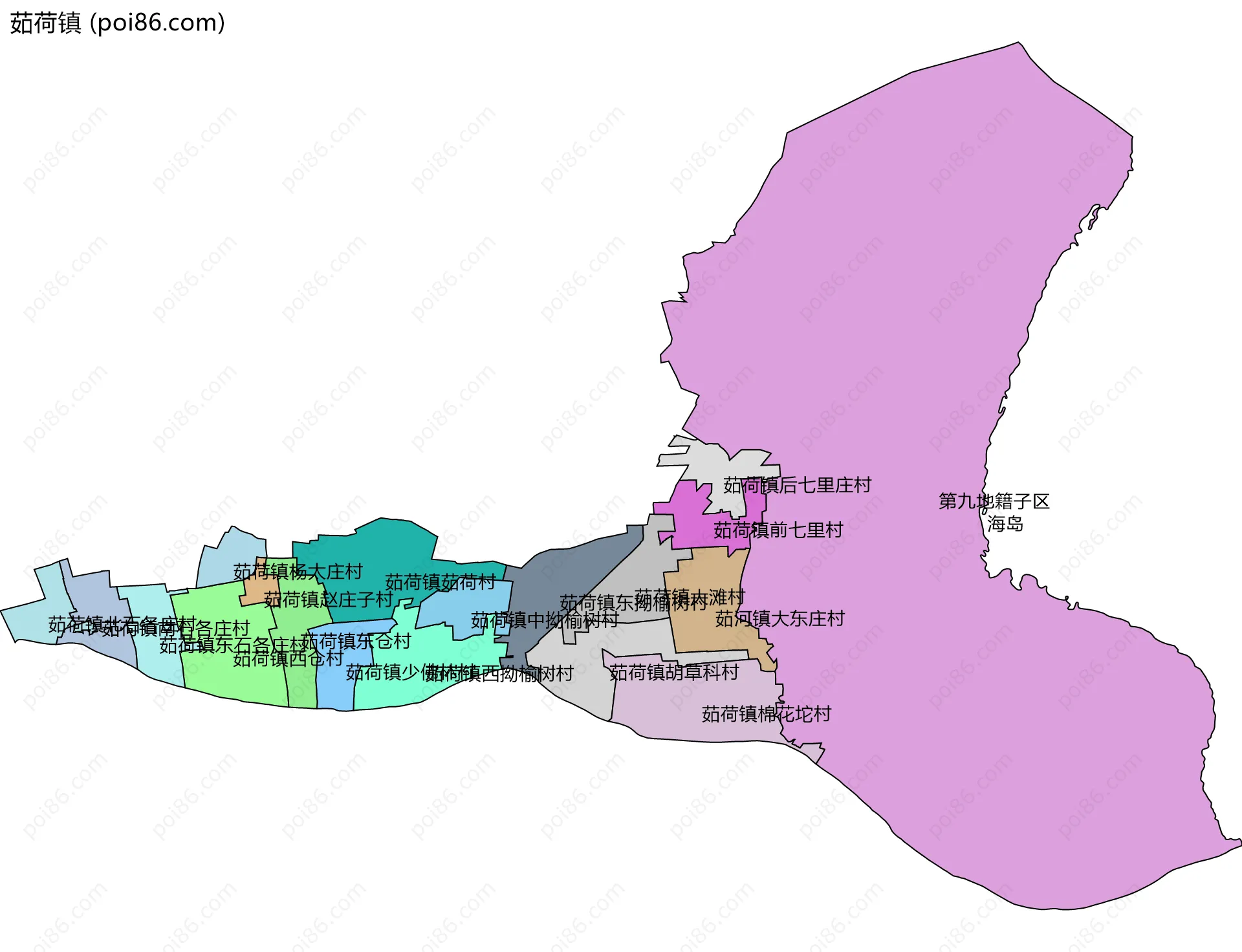 茹荷镇边界地图(五级行政区划)