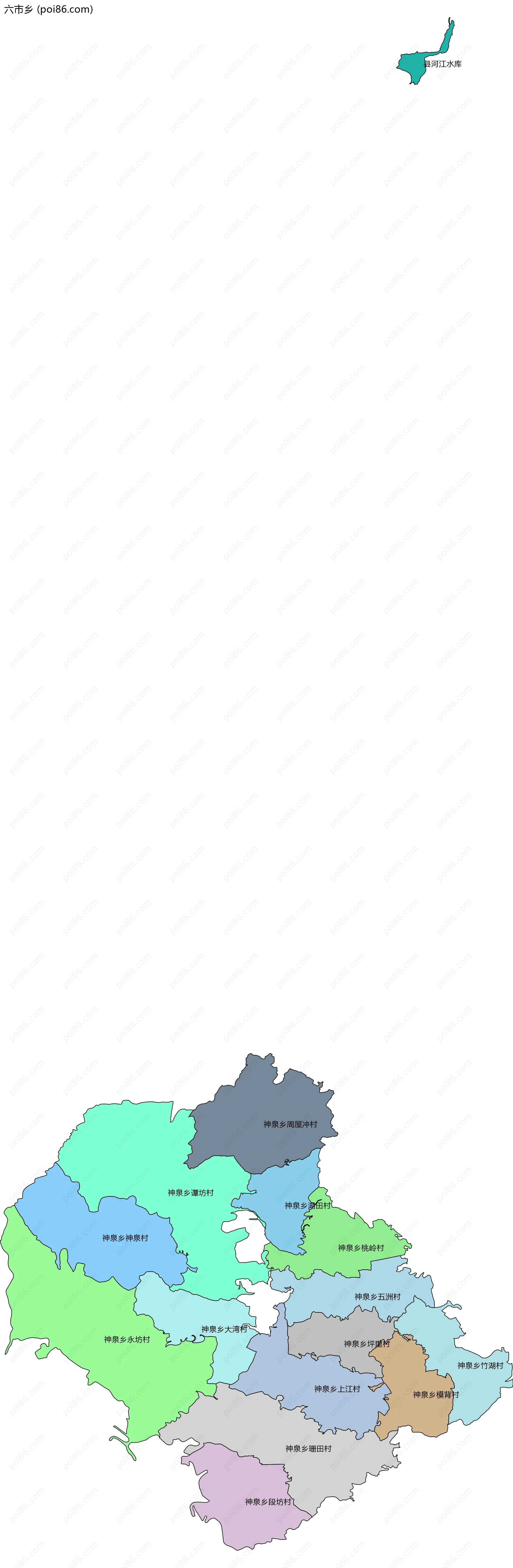 六市乡边界地图(五级行政区划)