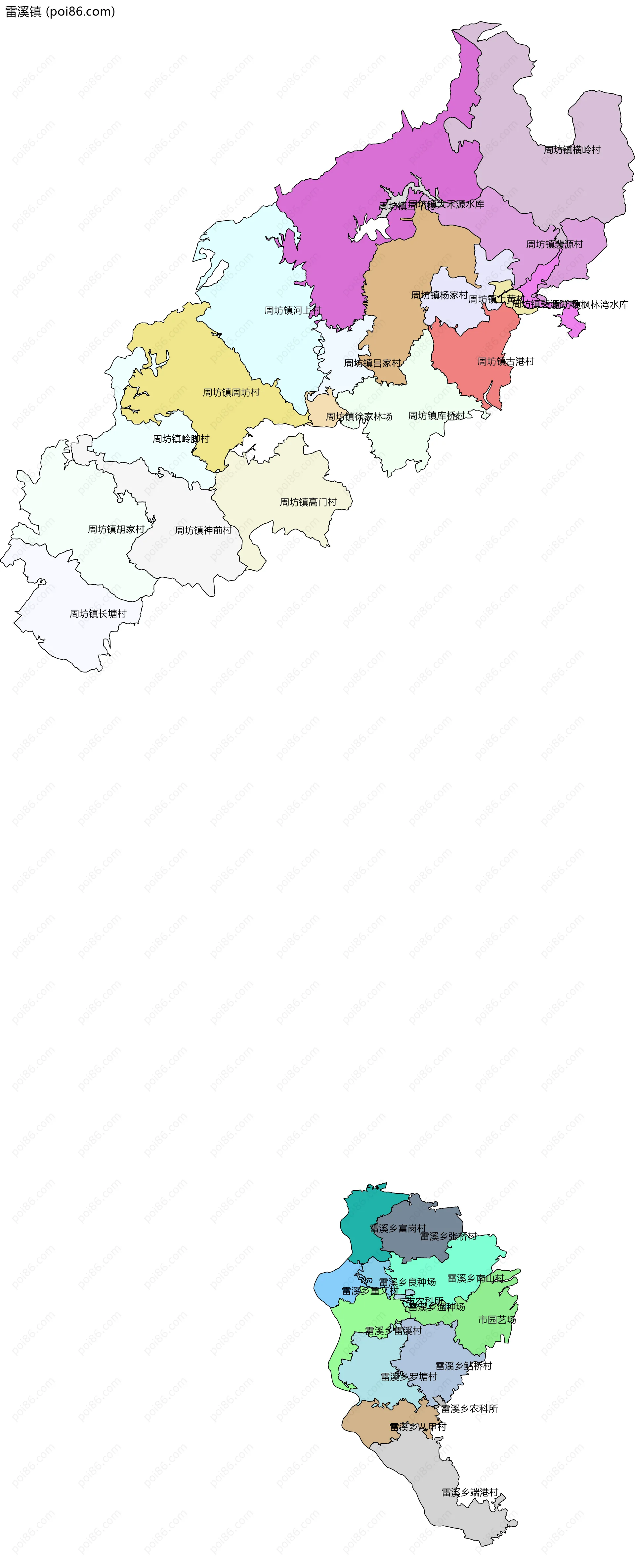 雷溪镇边界地图(五级行政区划)