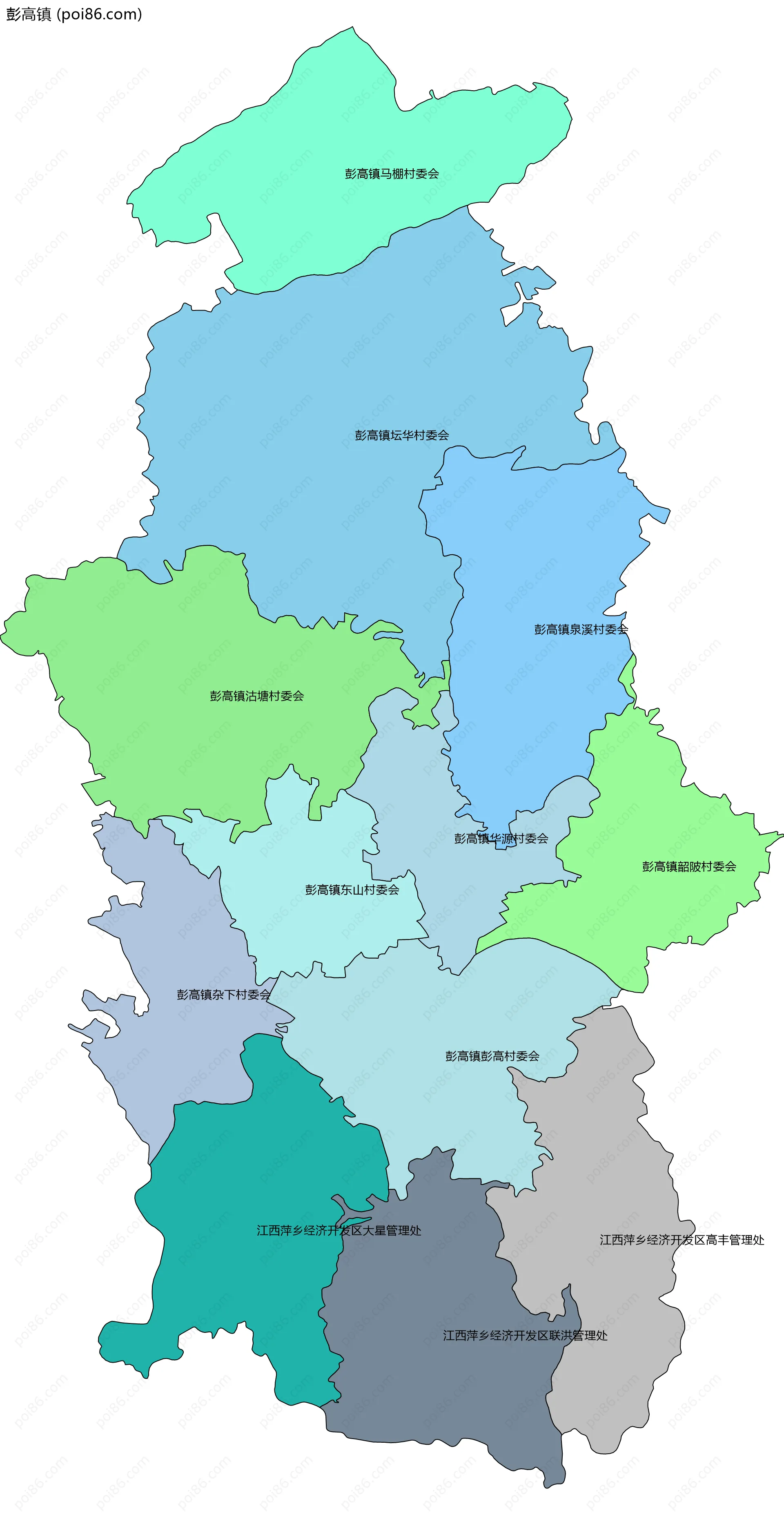 彭高镇边界地图(五级行政区划)