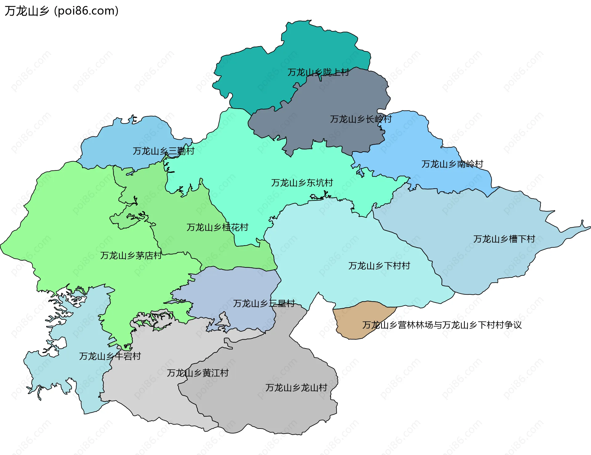 万龙山乡边界地图(五级行政区划)