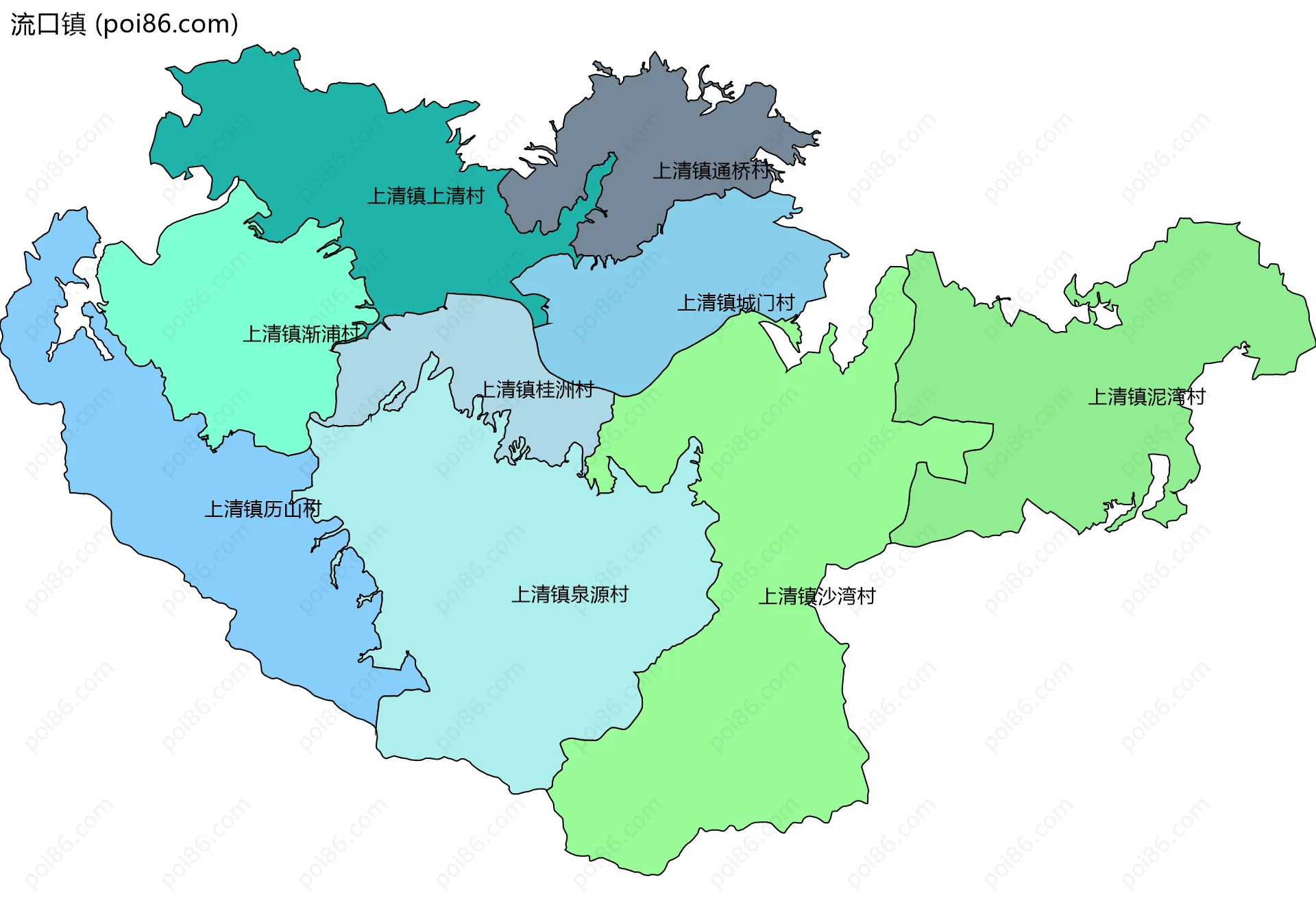 流口镇边界地图(五级行政区划)
