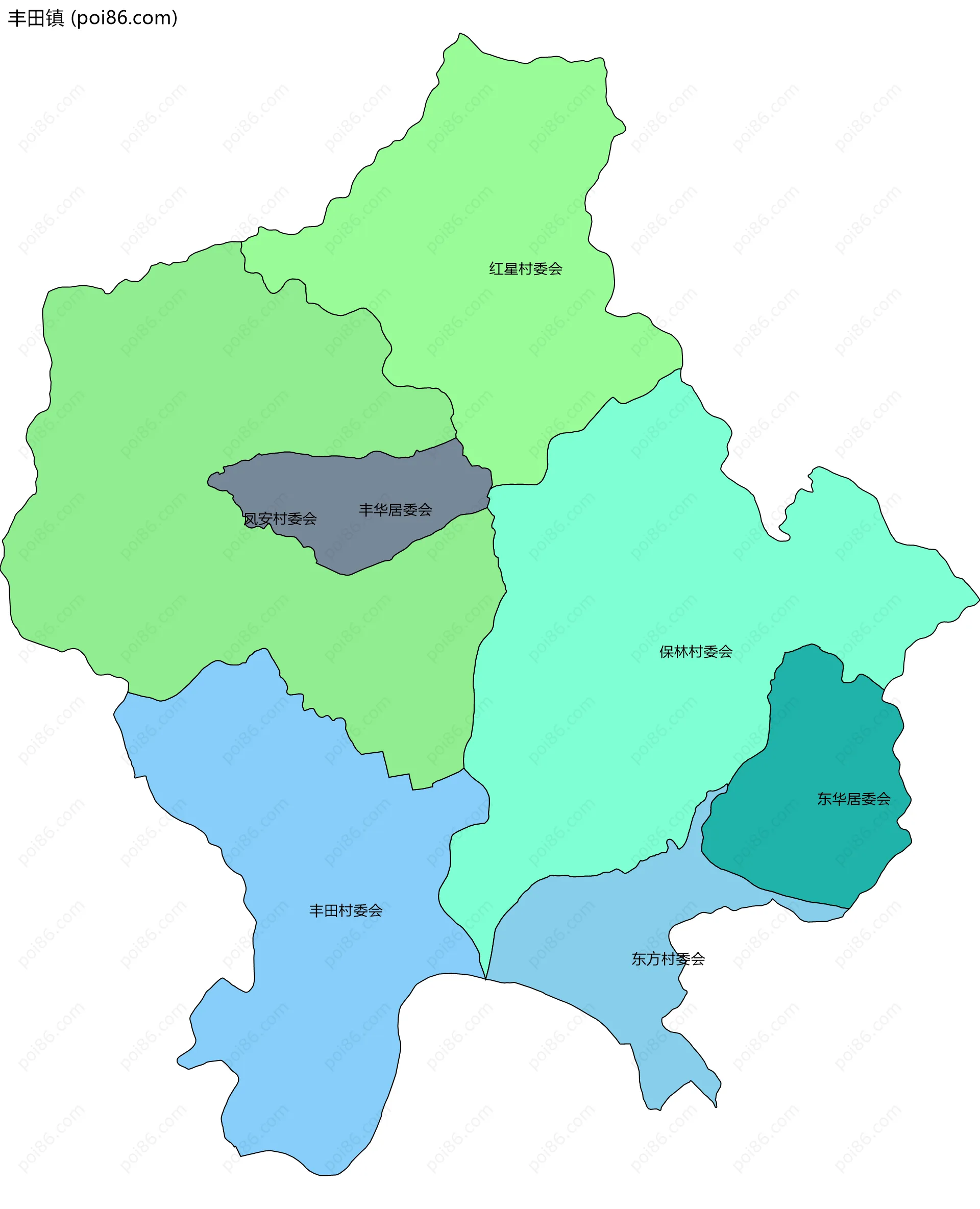 丰田镇边界地图(五级行政区划)