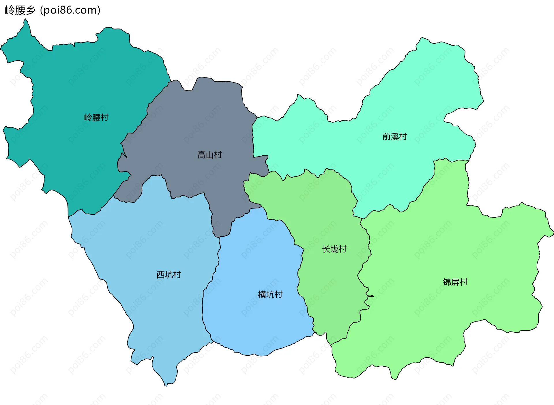 岭腰乡边界地图(五级行政区划)