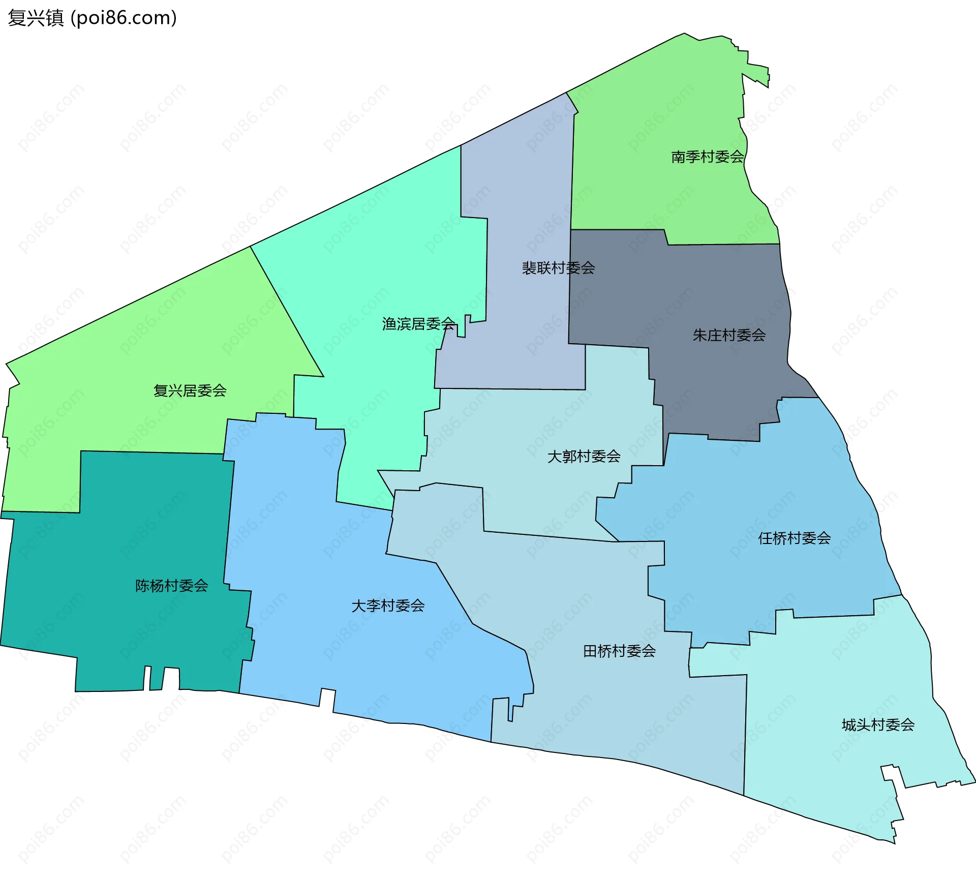 复兴镇边界地图(五级行政区划)