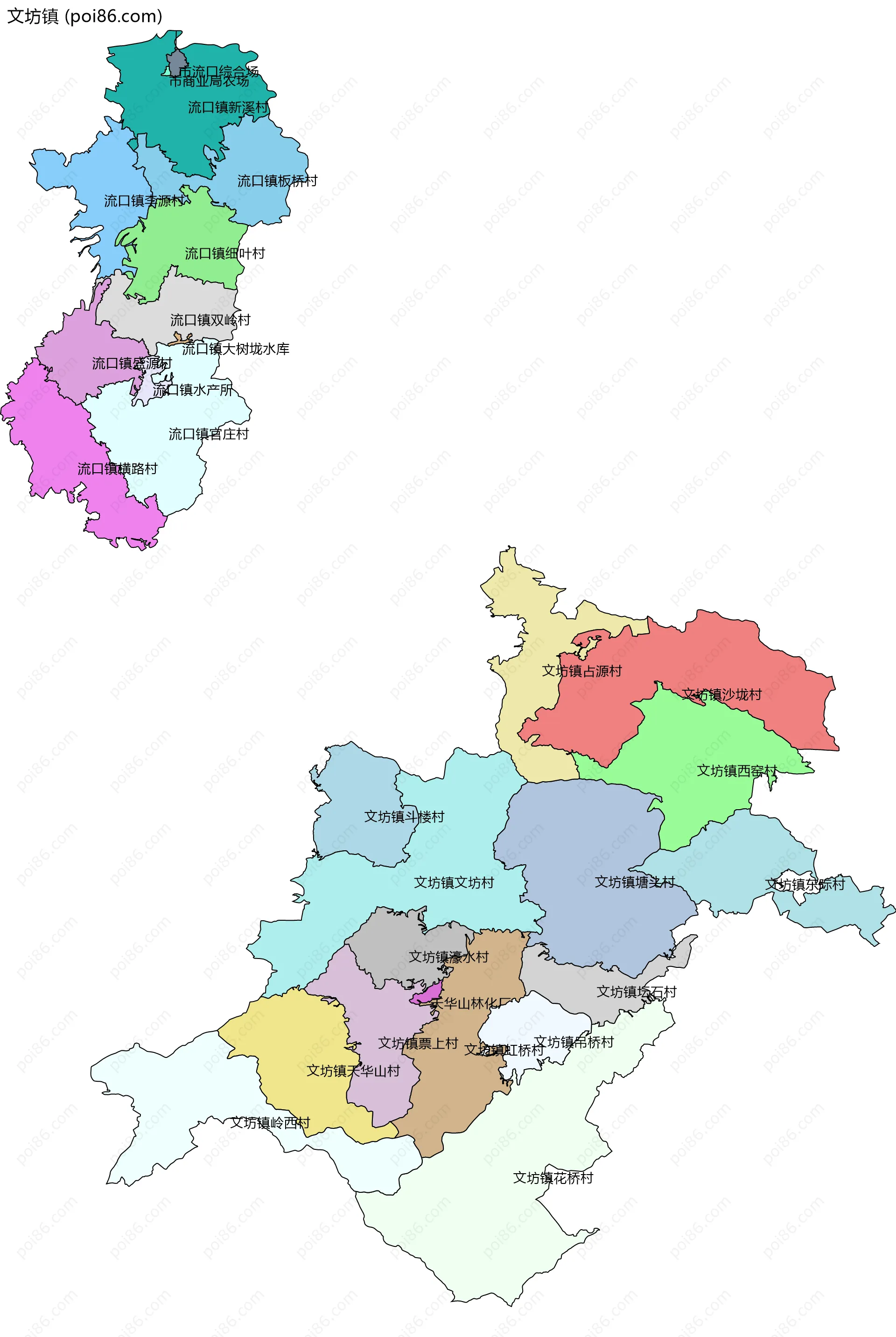 文坊镇边界地图(五级行政区划)