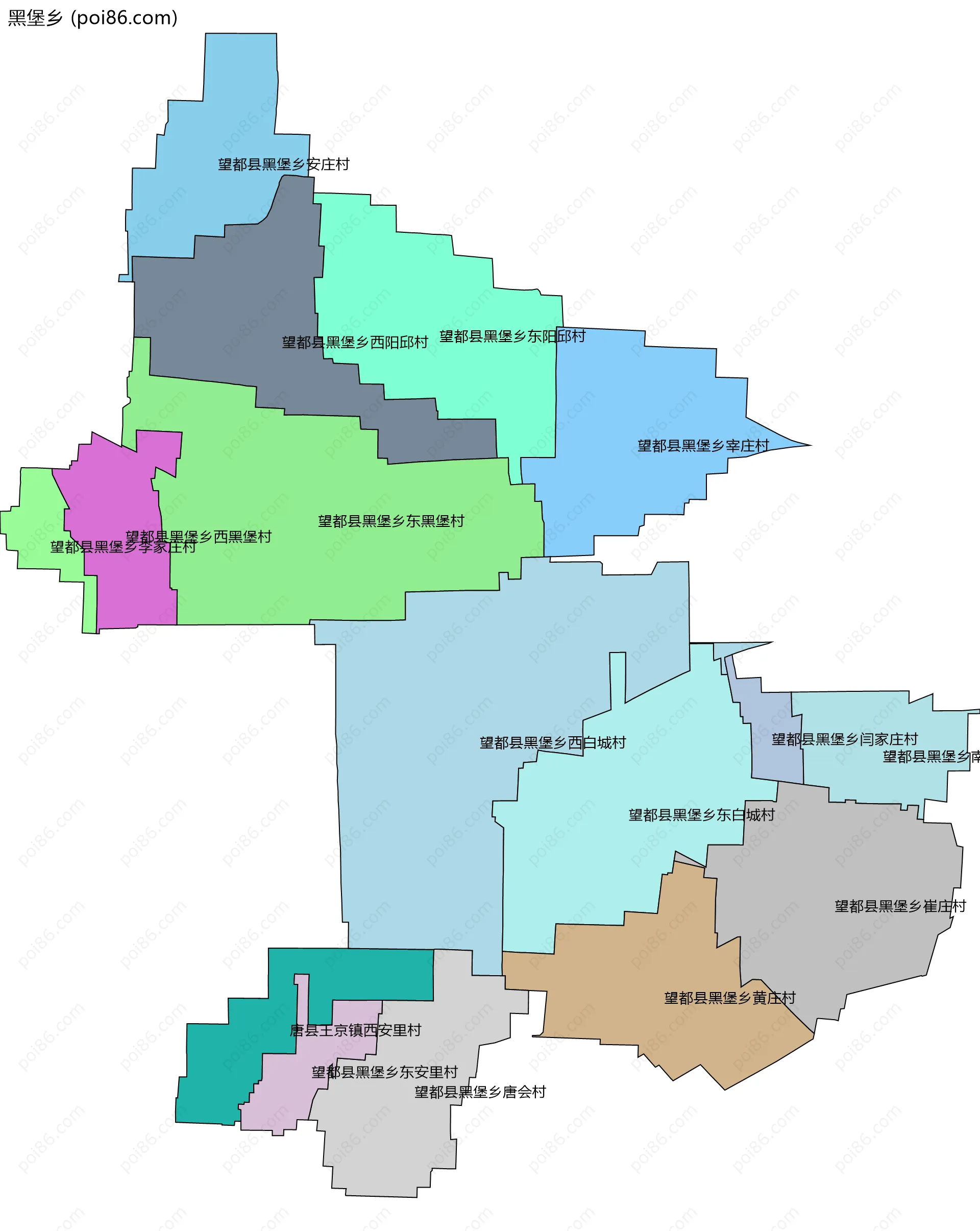 黑堡乡边界地图(五级行政区划)