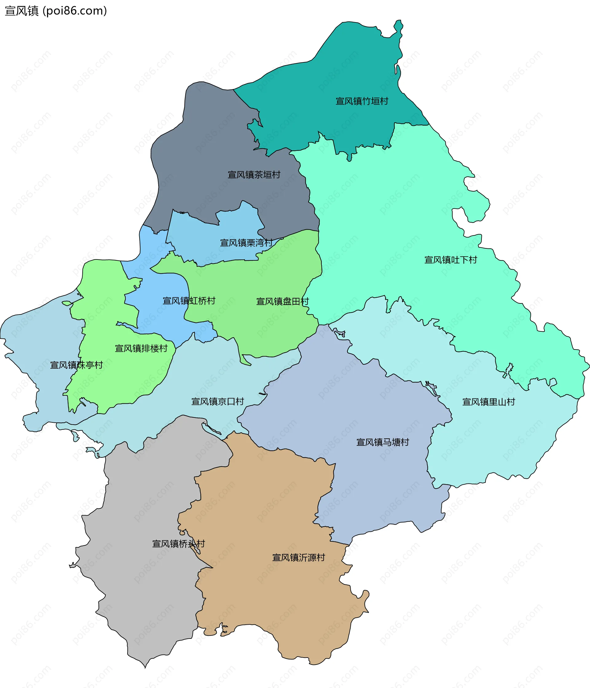 宣风镇边界地图(五级行政区划)